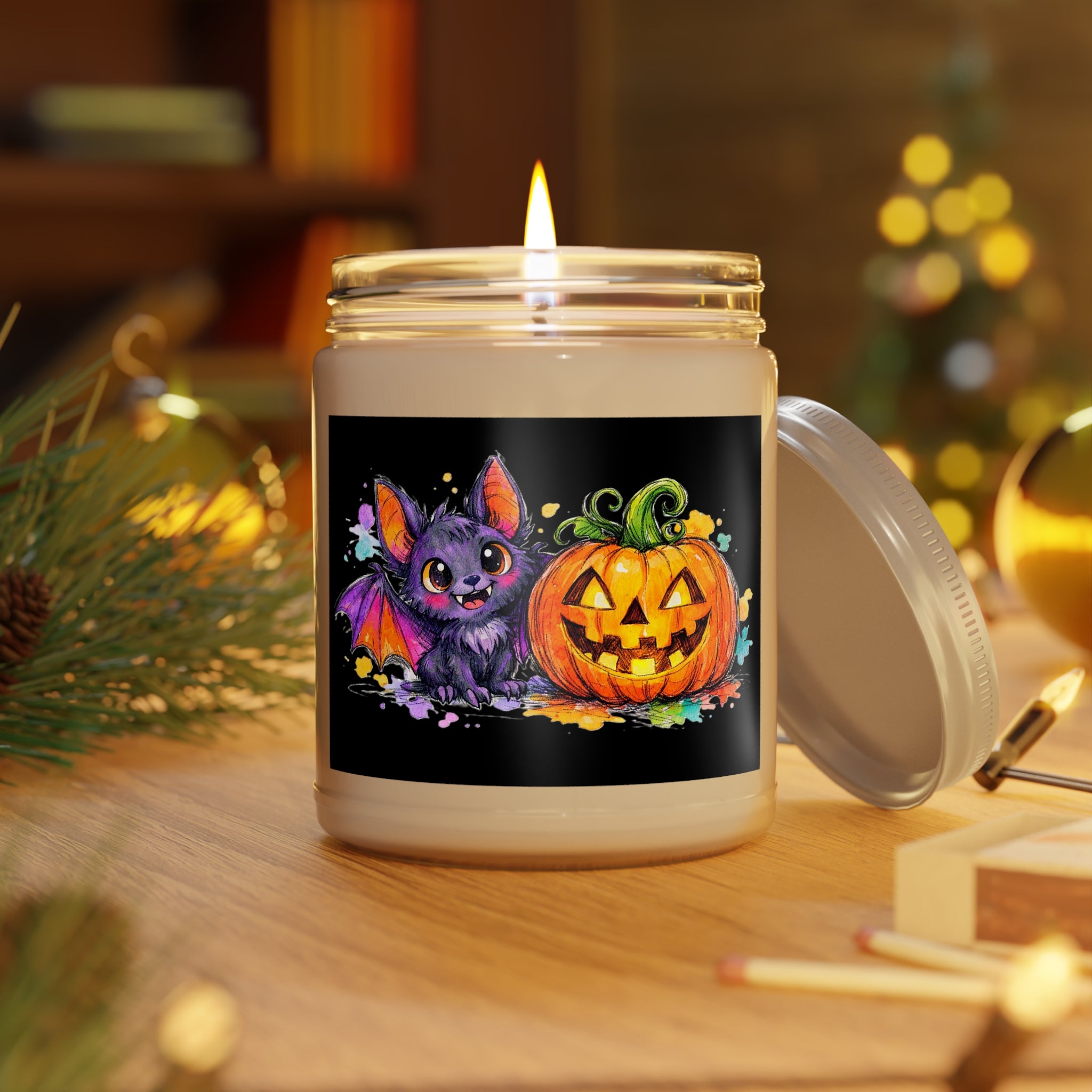 Halloween Pumpkin & Bat Soy Candle — 9oz Scented Jar