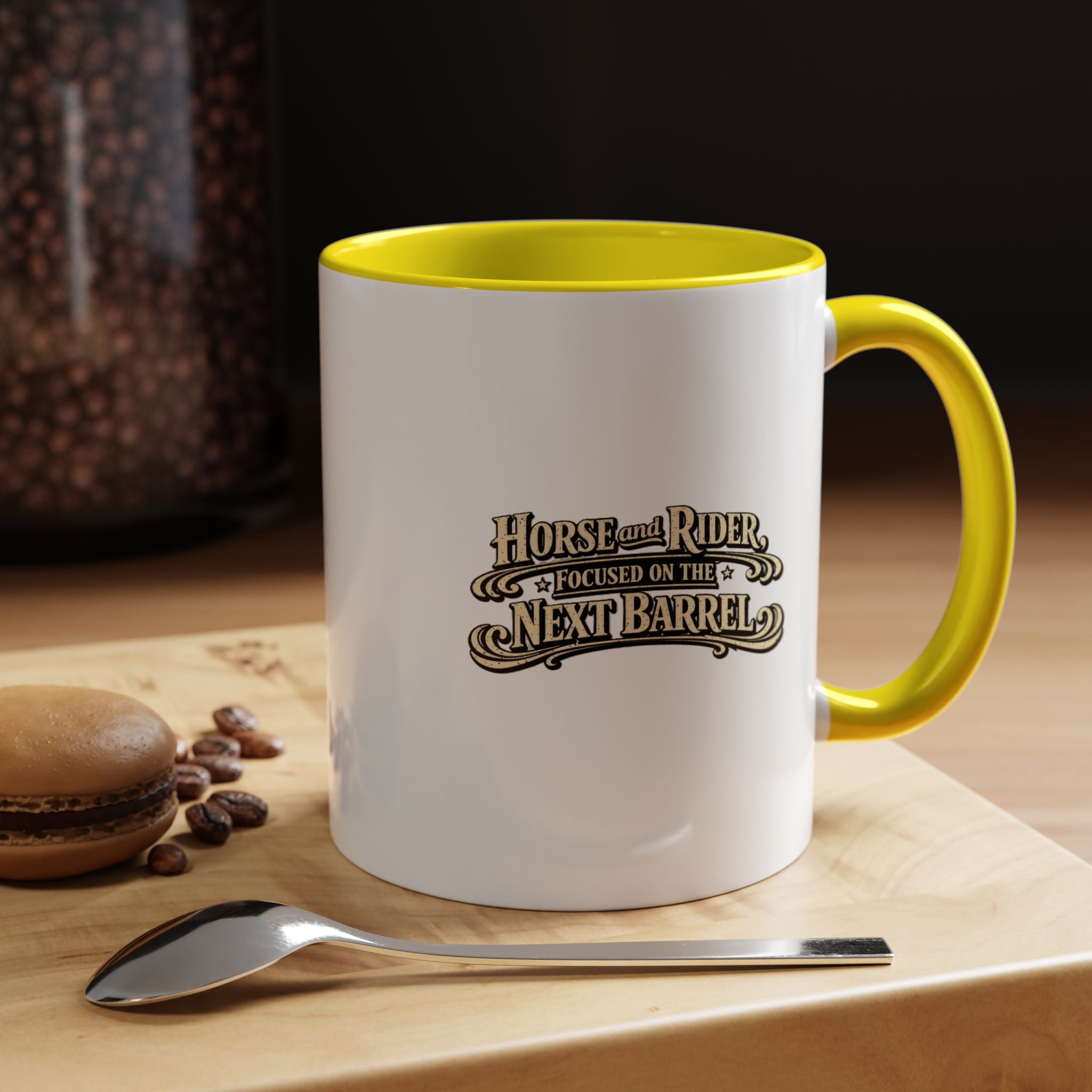 Barrel Racing Coffee Mug — "Horse and Rider Focused on the Next Barrel"