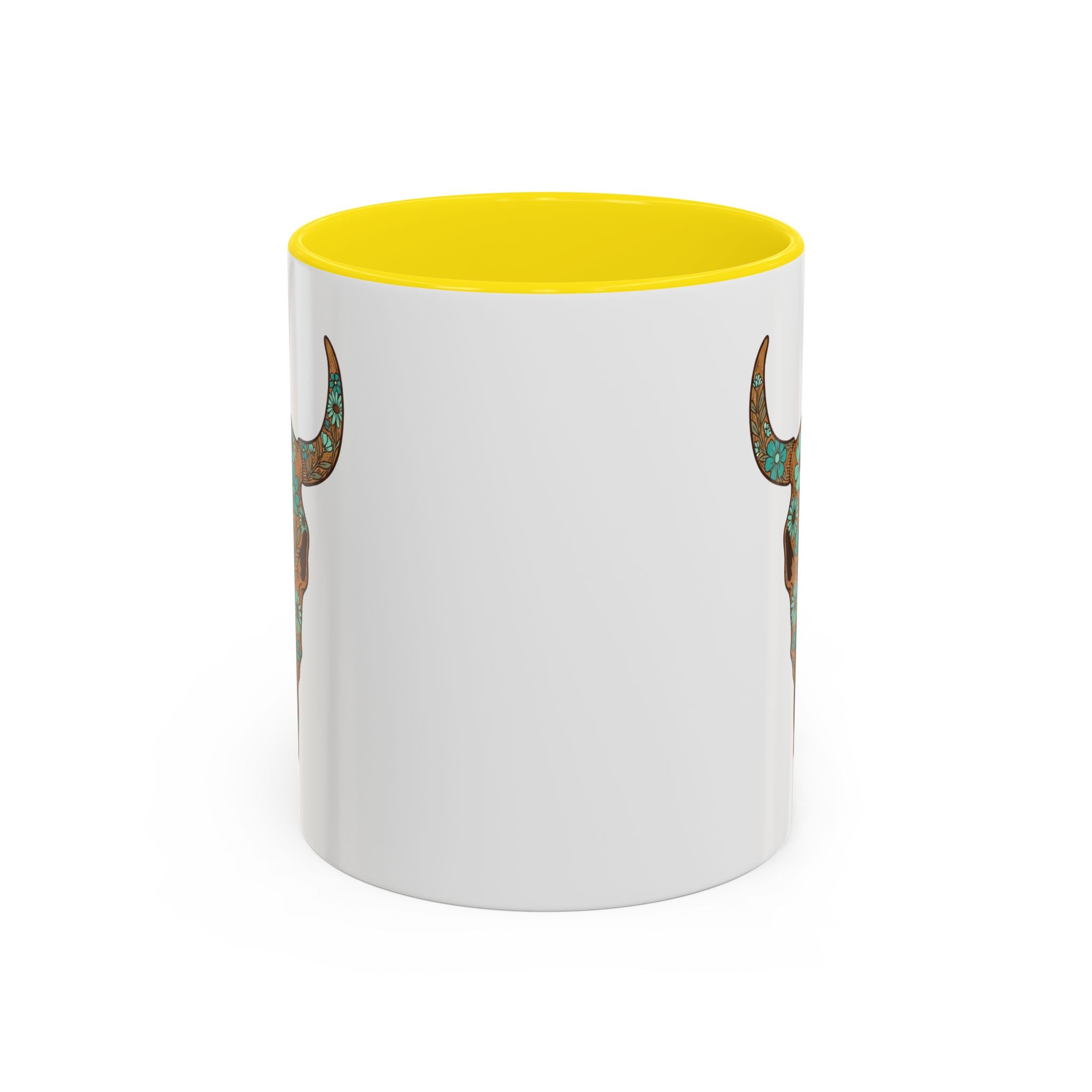 Turquoise Floral Bull Skull Coffee Mug — Southwestern Accent 11/15oz