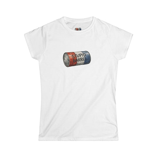 "Stupid Barrel" Women's White Soft style Tee — Classic Everyday Crewneck T-Shirt