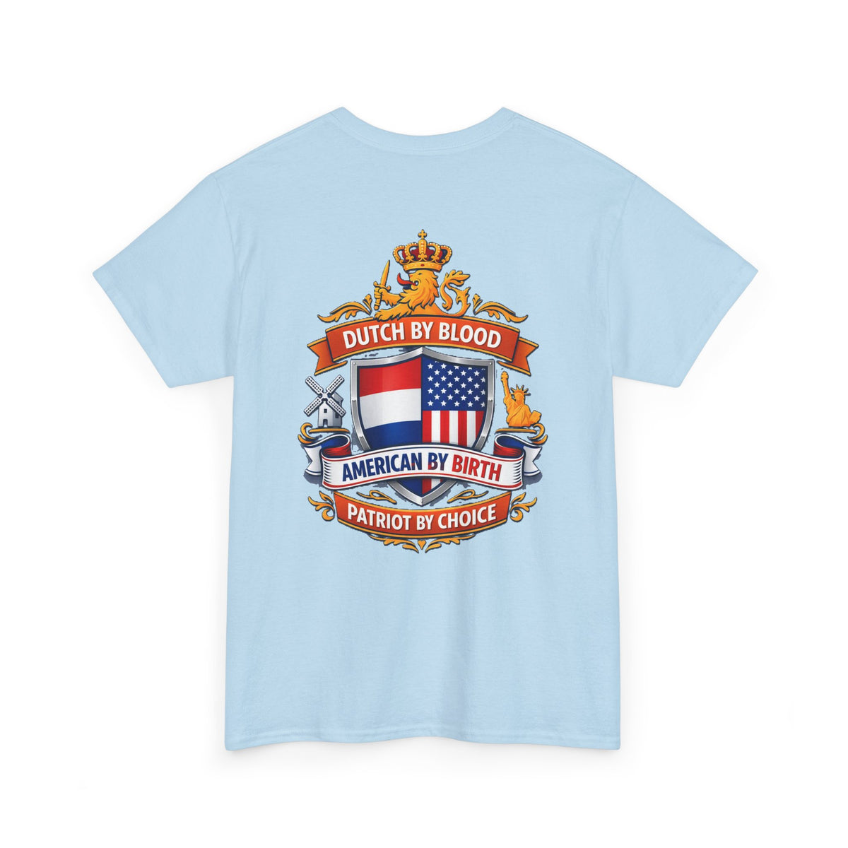 Dutch by Blood, American by Birth T-Shirt — Patriotic Netherlands USA Crest Tee