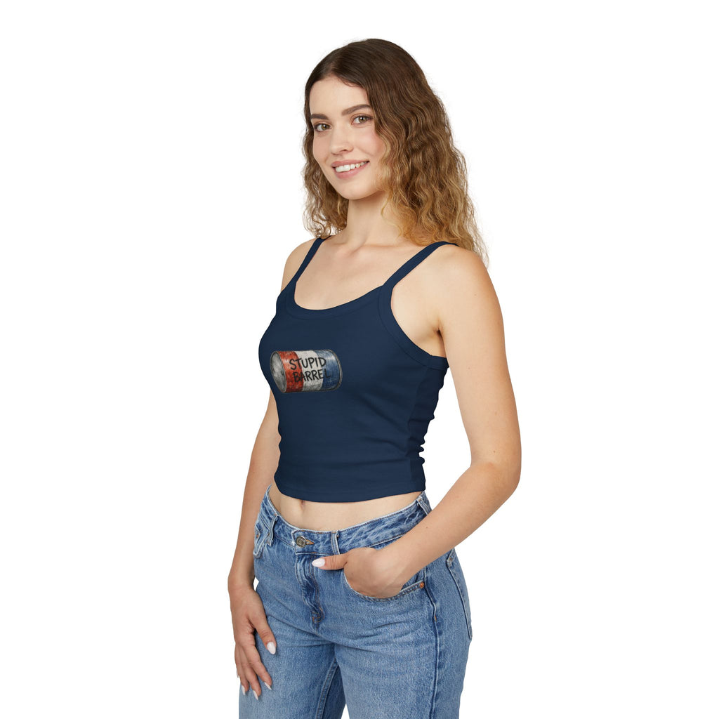 Stupid Barrel Graphic Cropped Tank — Women’s Spaghetti Strap Crop Top