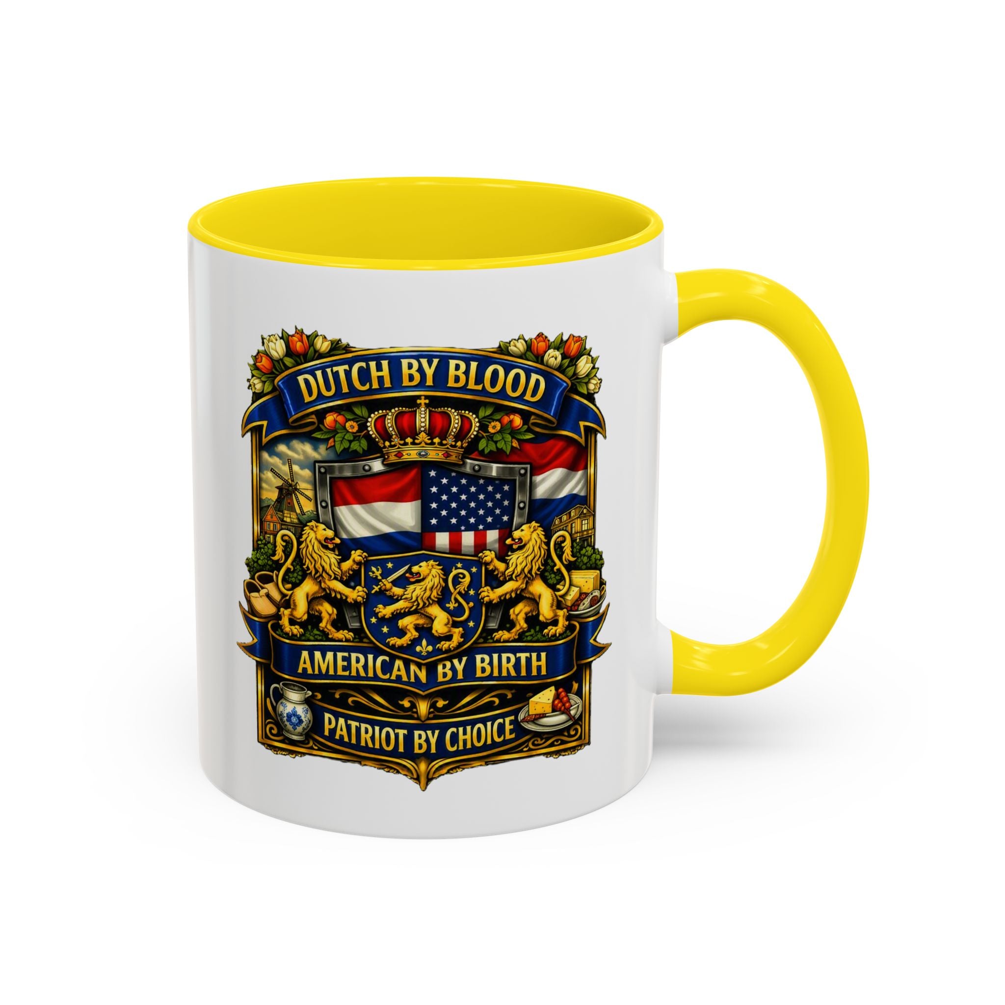 Dutch/American Pride Mug with Vintage Botanical Crest Design