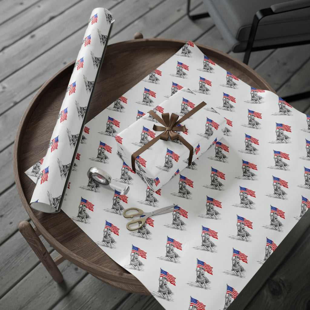 Grand Entry Cowgirl Wrapping Paper Roll — Red, White & Blue, Black Sketch Rodeo Gift Wrap
