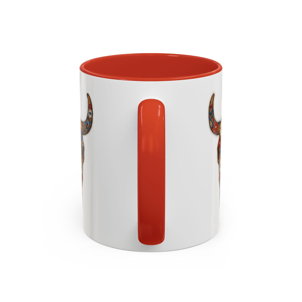 Red, White and Blue Floral Bull Skull Coffee Mug — Southwestern Accent 11/15oz