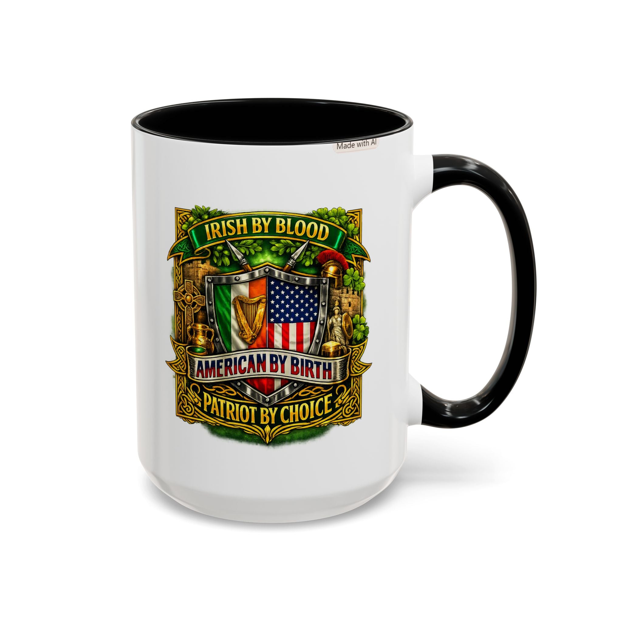 Irish Pride Coffee Mug — "Irish by Blood, American by Birth, Patriot by Choice" Patriotic Ceramic Mug
