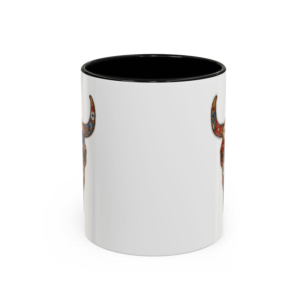 Red, White and Blue Floral Bull Skull Coffee Mug — Southwestern Accent 11/15oz