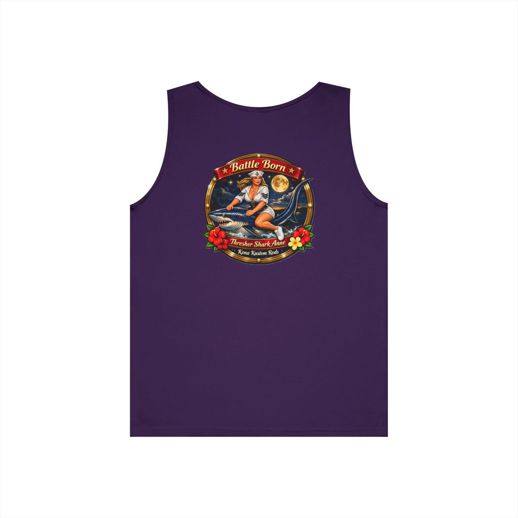 Kona Rods Vintage Pinup Beach Tank Top — 'Thresher Shark Anne' Retro WWII Nose Art