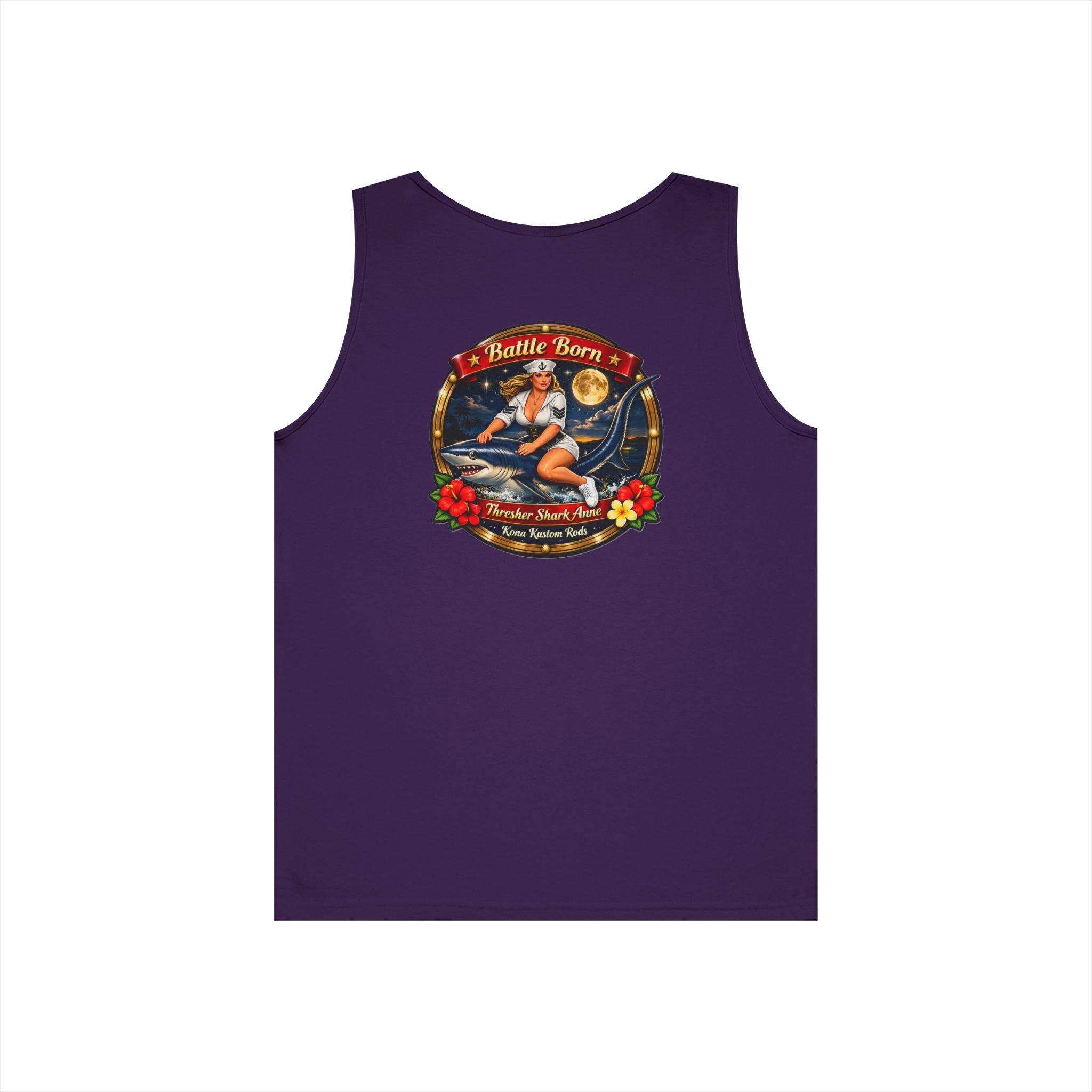 Kona Rods Vintage Pinup Beach Tank Top — 'Thresher Shark Anne' Retro WWII Nose Art