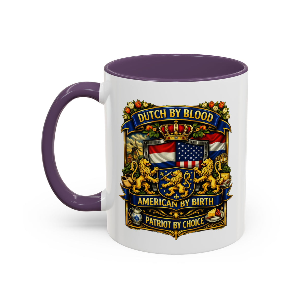 Dutch/American Pride Mug with Vintage Botanical Crest Design