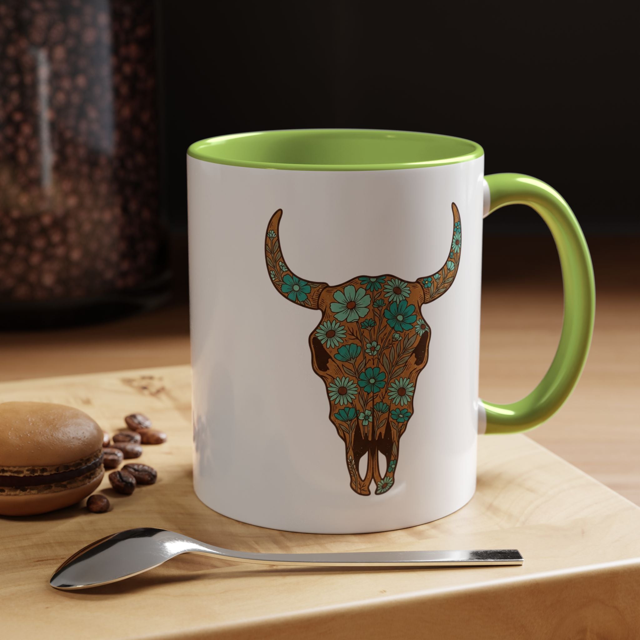 Turquoise Floral Bull Skull Coffee Mug — Southwestern Accent 11/15oz