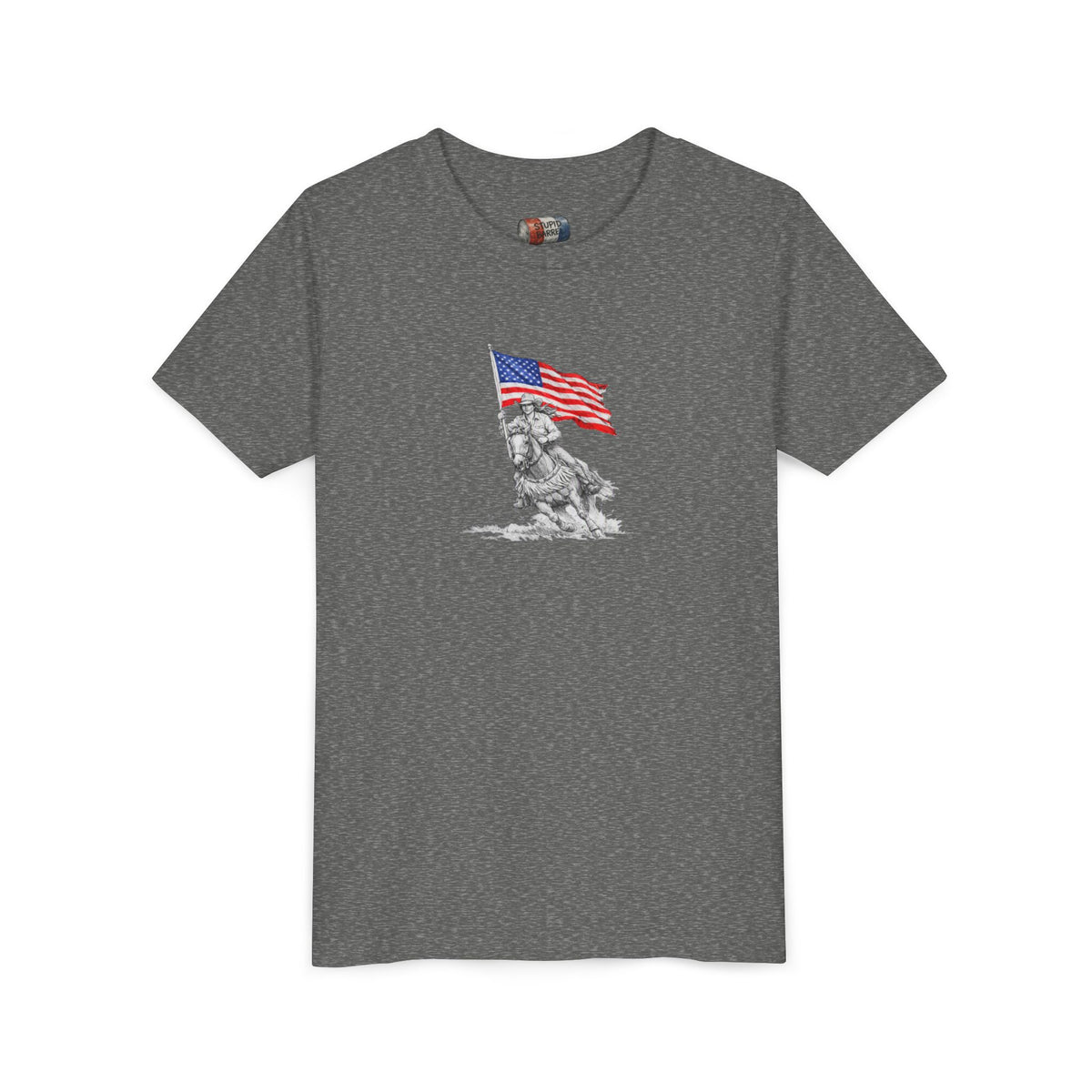 Youth Tee — Rodeo Barrel Racer with Patriotic Barrel Graphic