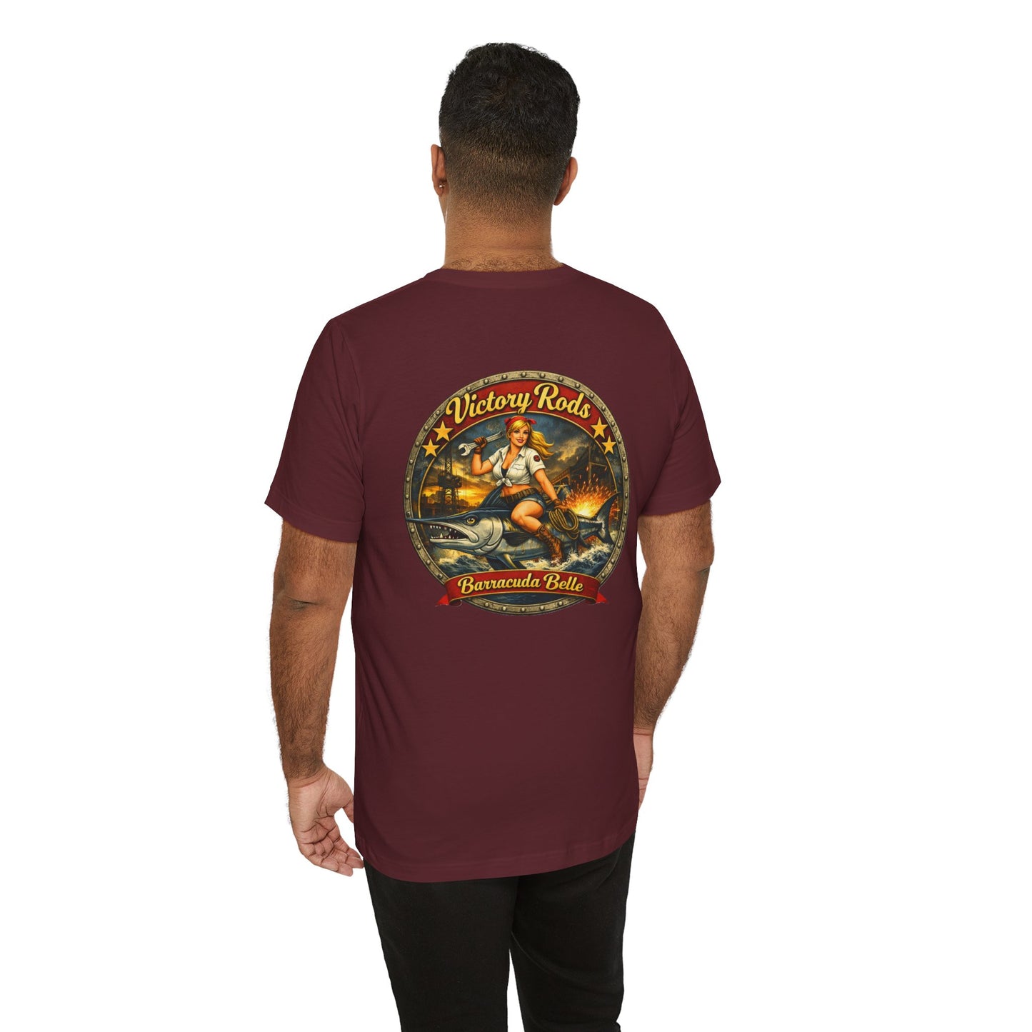 Barracuda Belle Vintage Pinup Tee — Victory Rods Motorcycle T‑Shirt