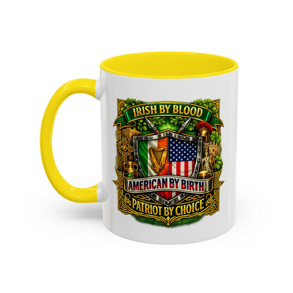 Irish Pride Coffee Mug — "Irish by Blood, American by Birth, Patriot by Choice" Patriotic Ceramic Mug
