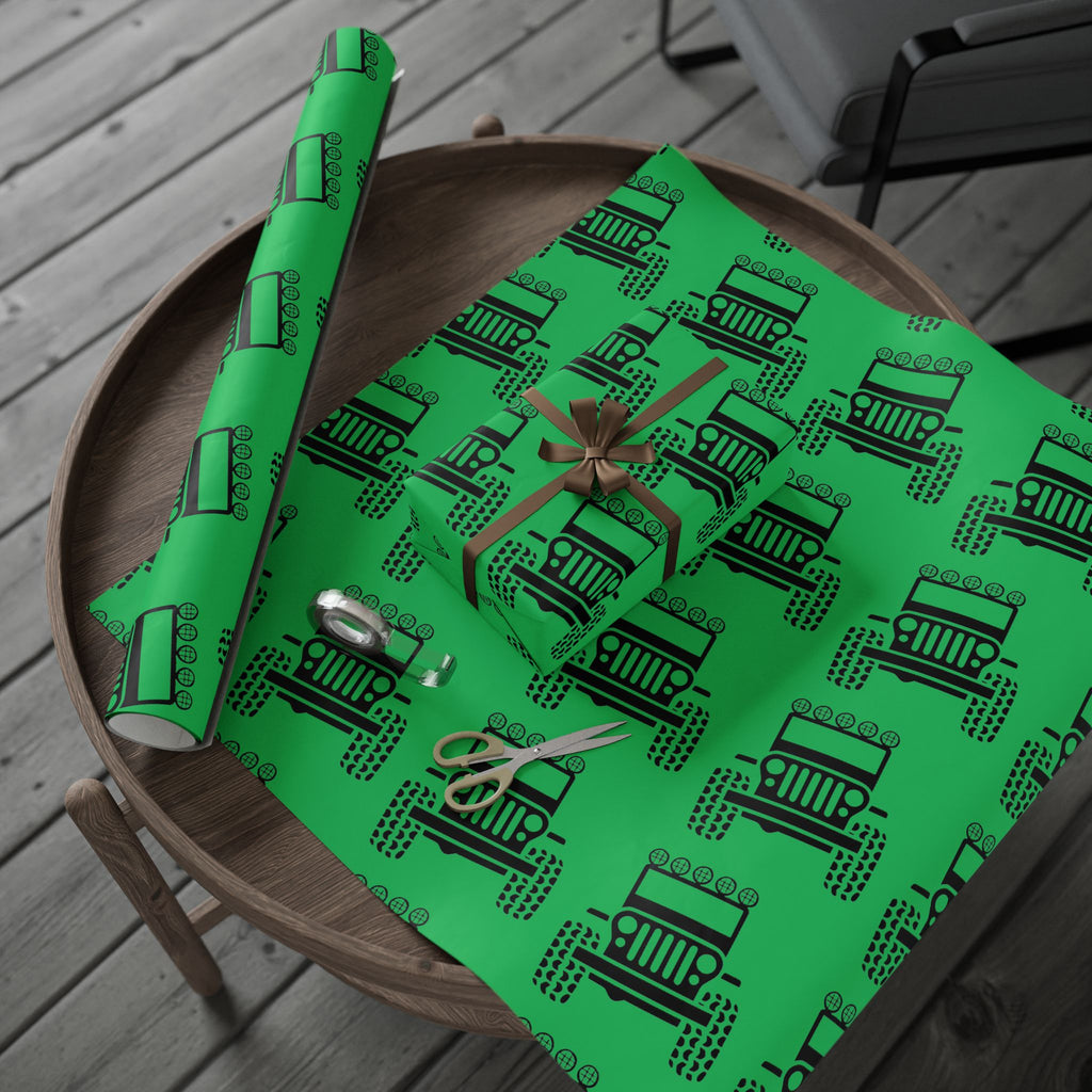Green 4X4 offroad Pattern Wrapping Paper — Succulent-Themed Gift Wrap for Jeep Lovers