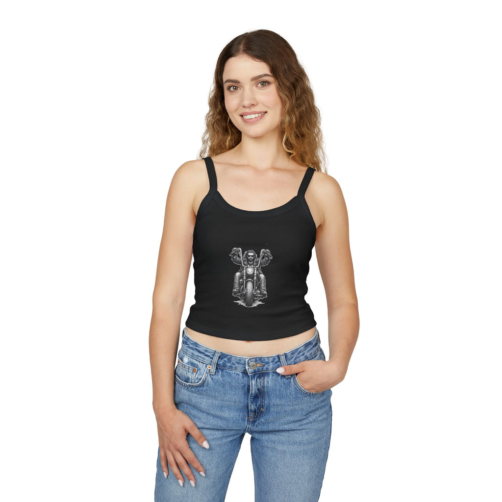 Motorcycle Rider Crop Tank Top — Vintage Biker Graphic