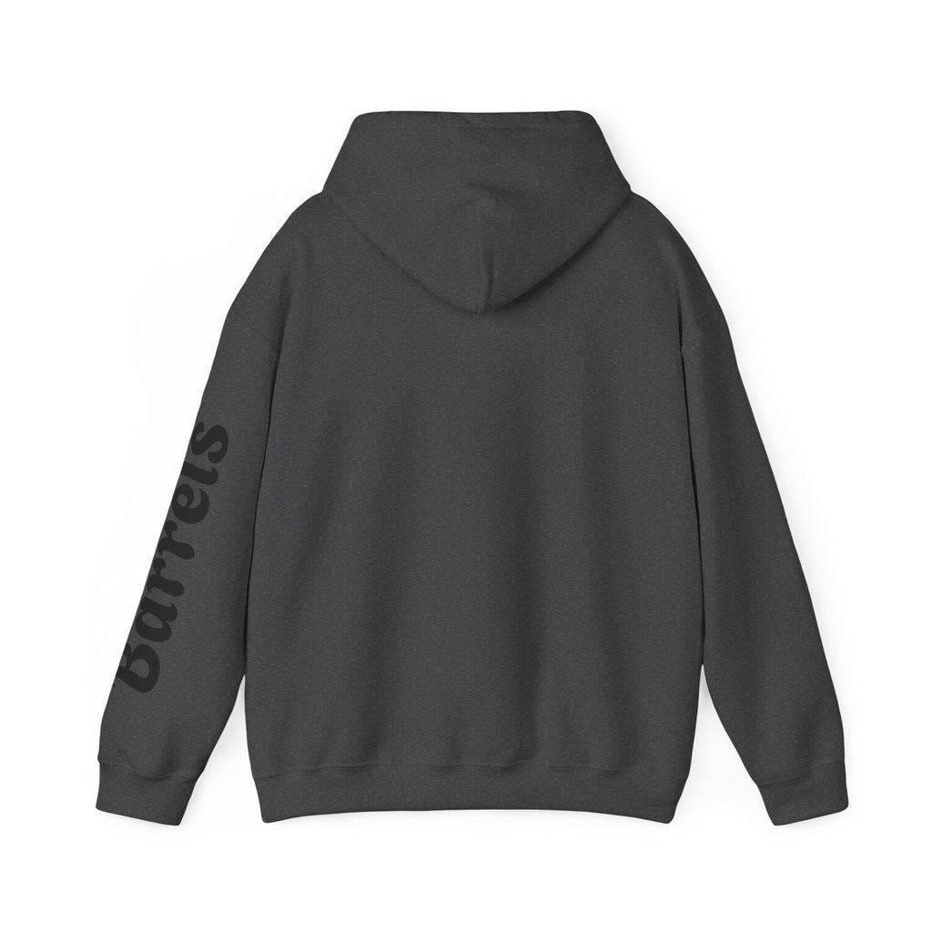Cowgirl Barrel Racing Hoodie — Western Rodeo Pullover with 'barrels' Sleeve Text