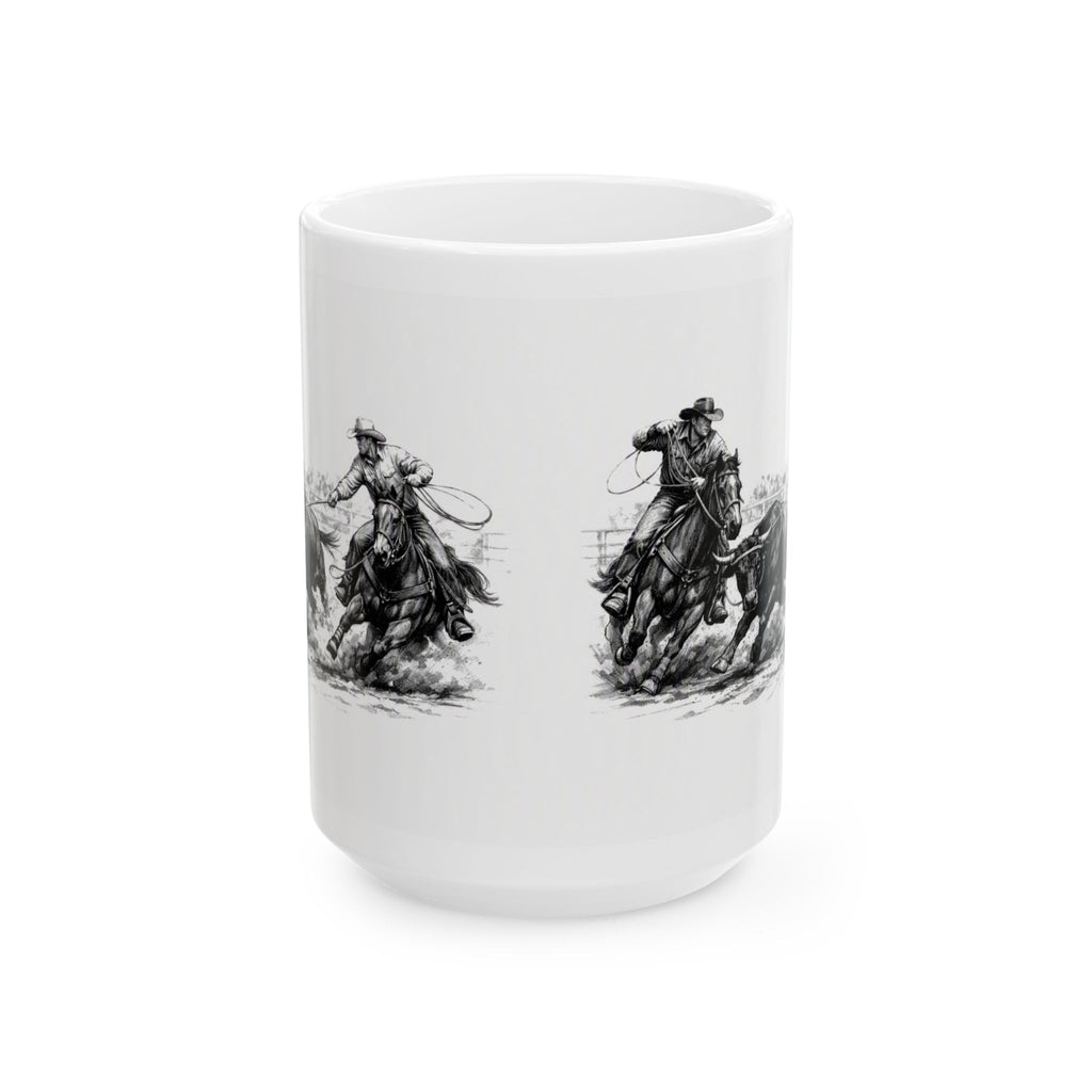 Team Ropers Rodeo Vintage Sketch Ceramic Mug – Western Coffee Cup (11oz & 15oz)