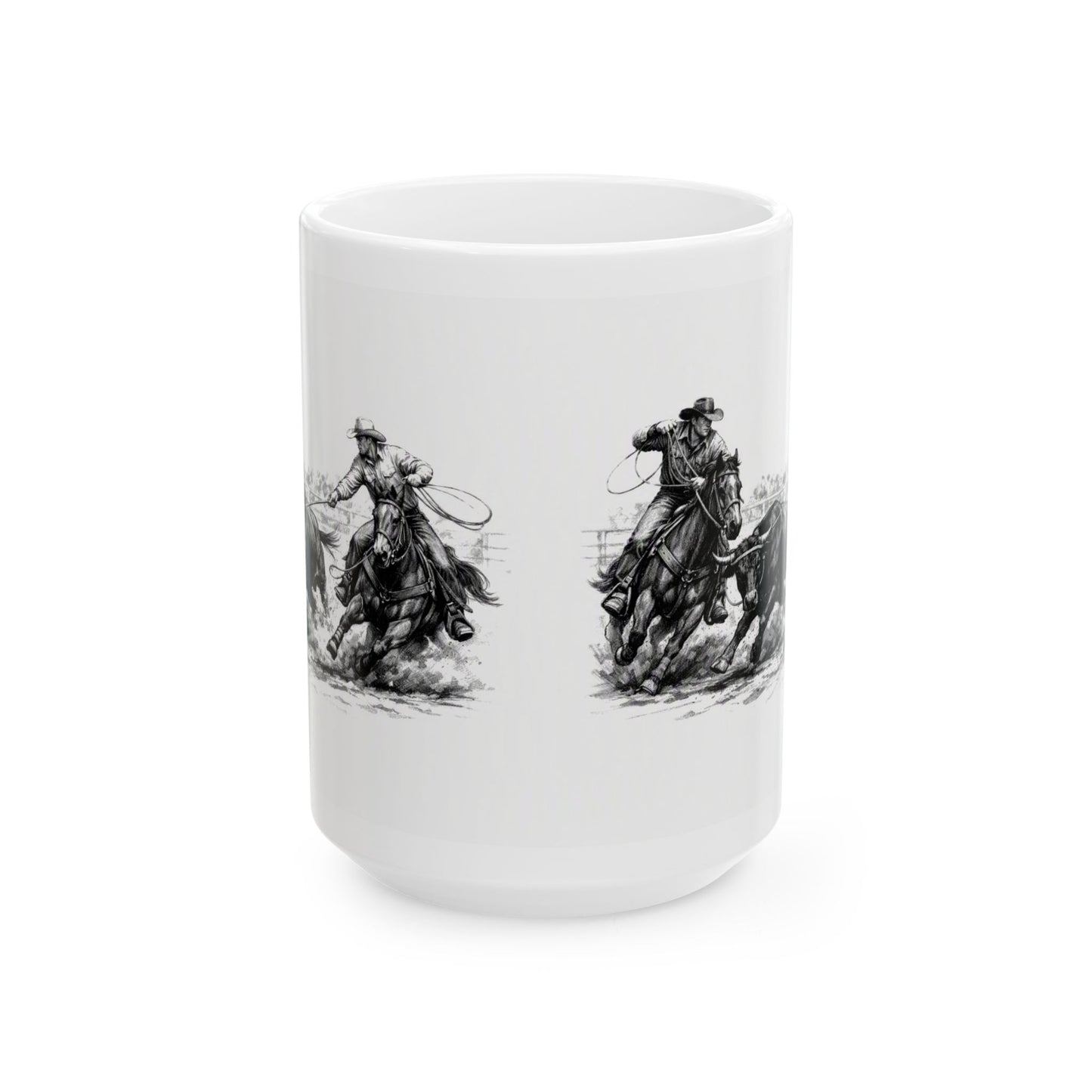Cowboy Rodeo Vintage Sketch Ceramic Mug – Western Coffee Cup (11oz & 15oz)