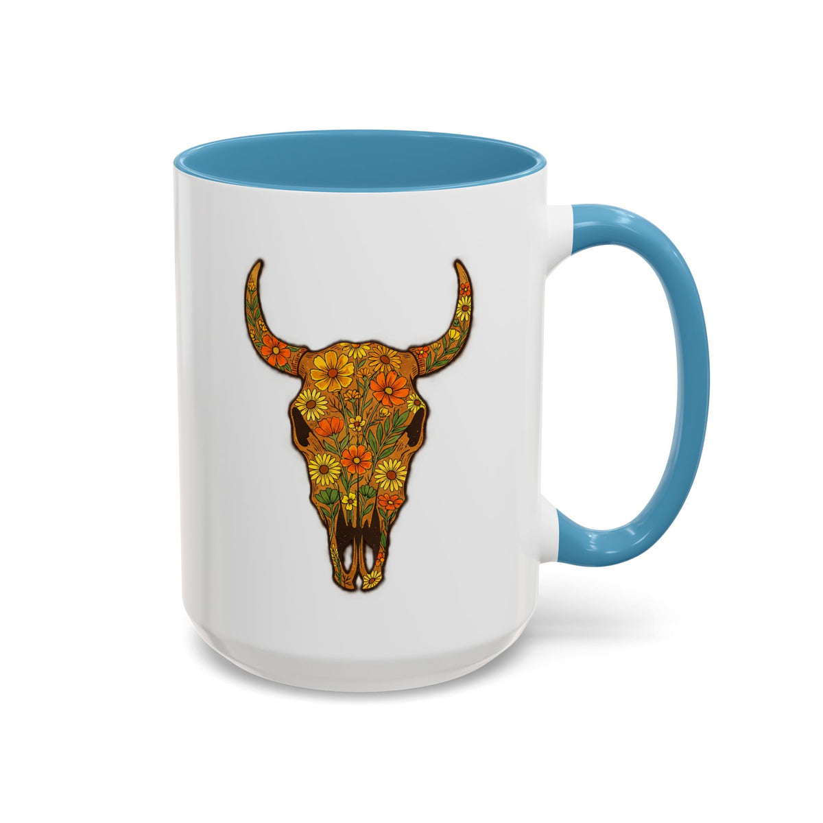 Red Floral Bull Skull Coffee Mug — Southwestern Accent 11/15oz