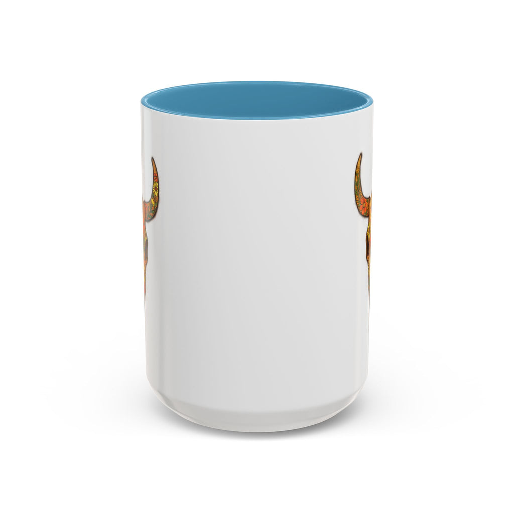 Copy of Turquoise Floral Bull Skull Coffee Mug — Southwestern Accent 11/15oz