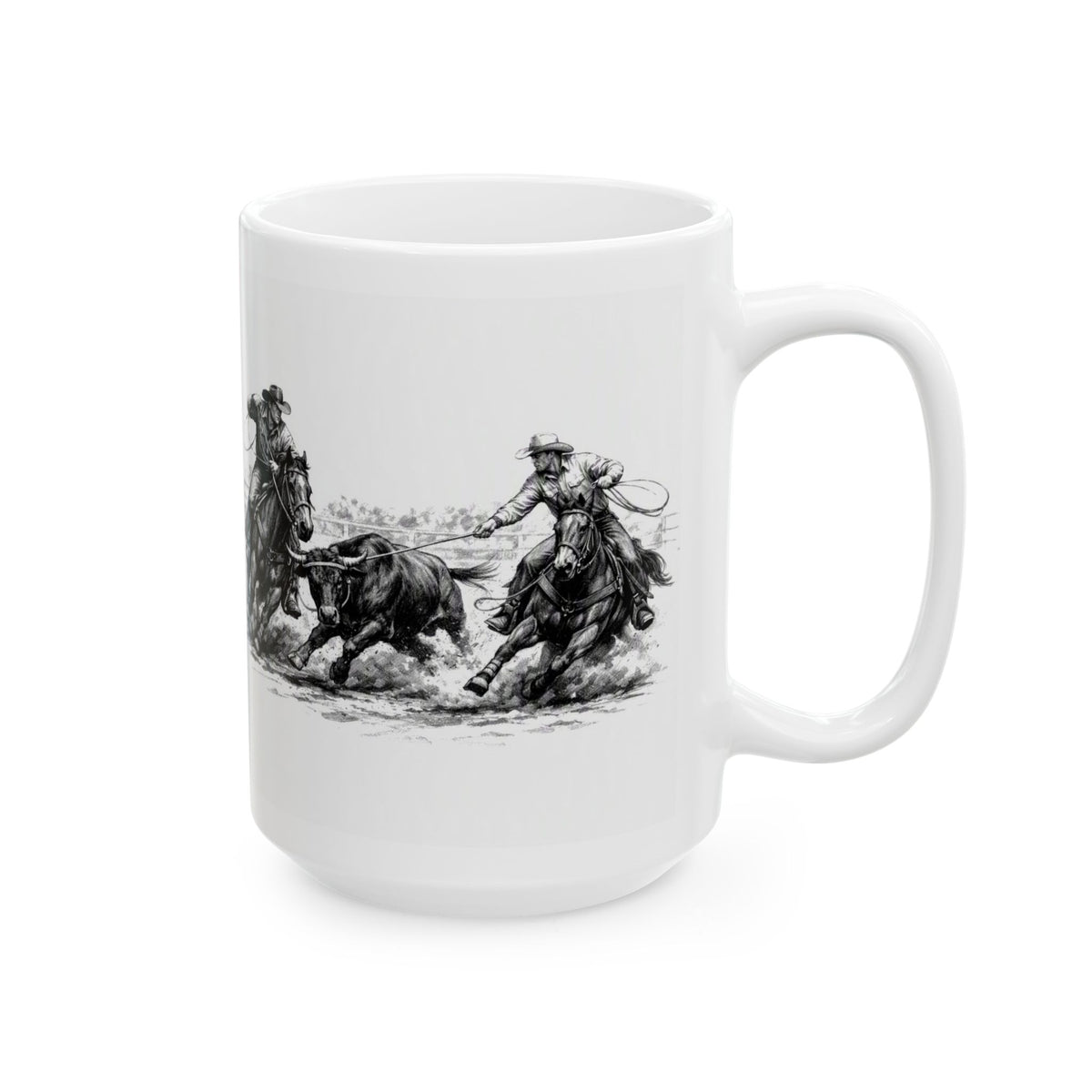 Team Ropers Rodeo Vintage Sketch Ceramic Mug – Western Coffee Cup (11oz & 15oz)
