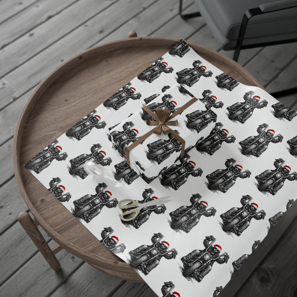 Vintage Santa Biker Pattern Wrapping Paper — Black, Red & White Holiday Gift Wrap