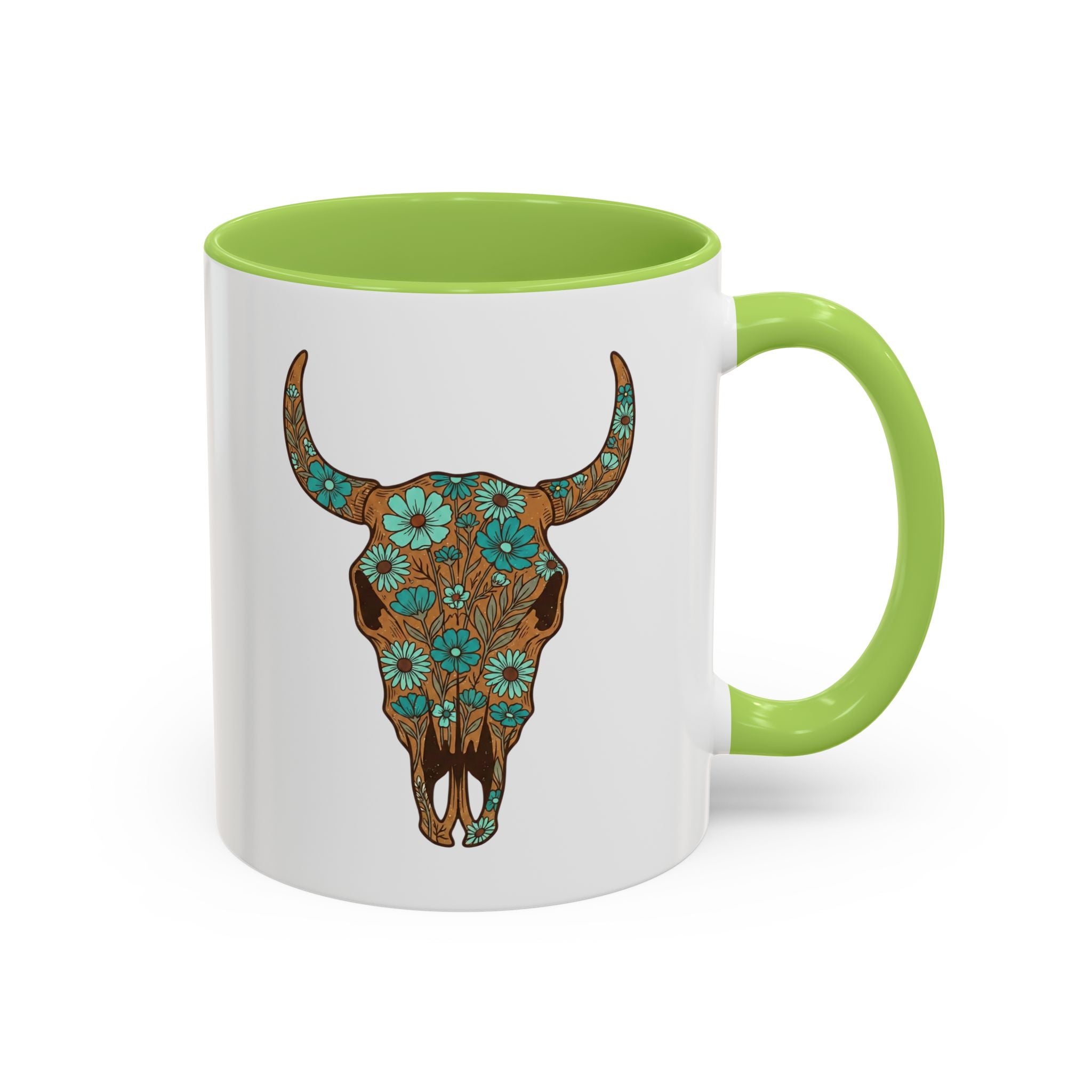 Turquoise Floral Bull Skull Coffee Mug — Southwestern Accent 11/15oz