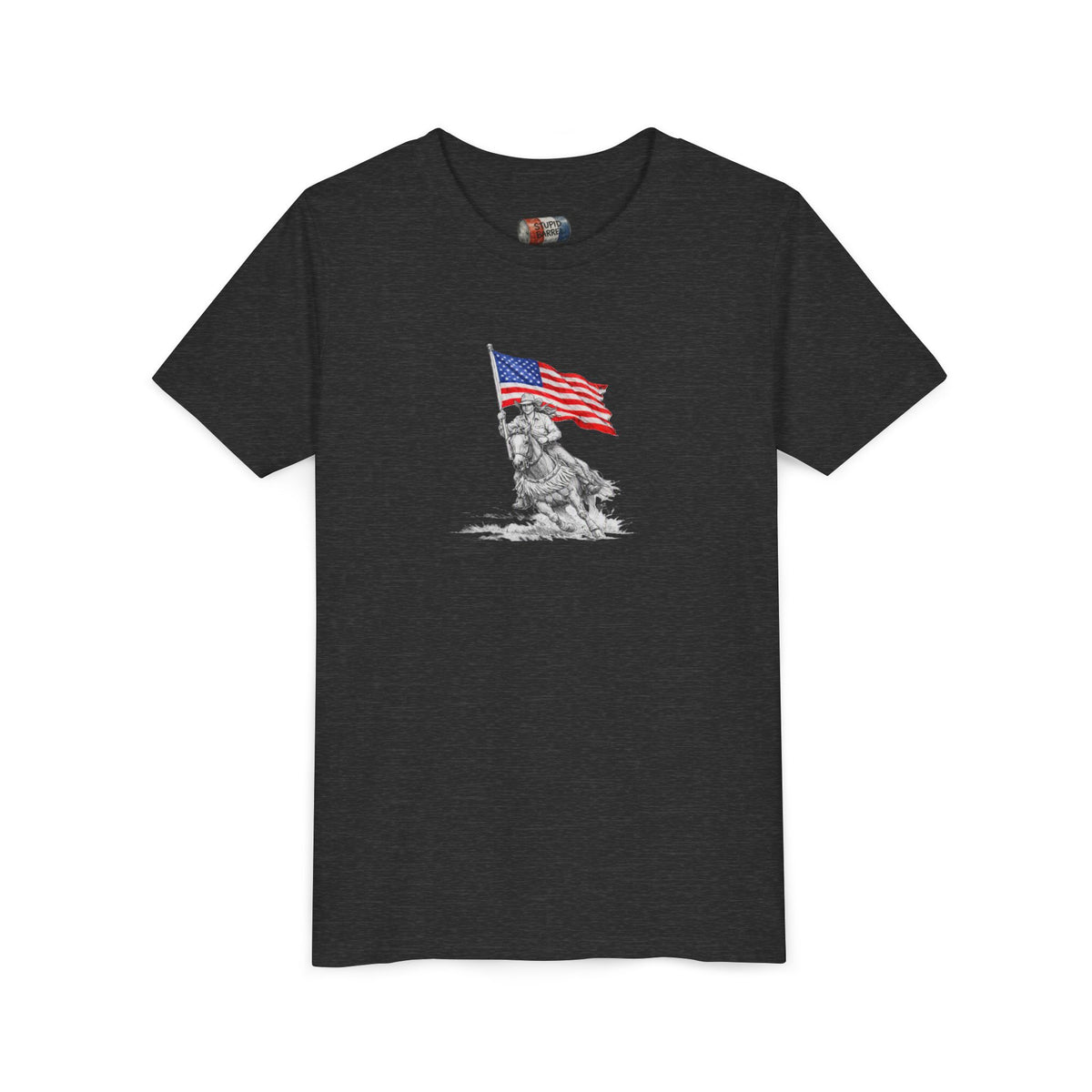 Youth Tee — Rodeo Barrel Racer with Patriotic Barrel Graphic