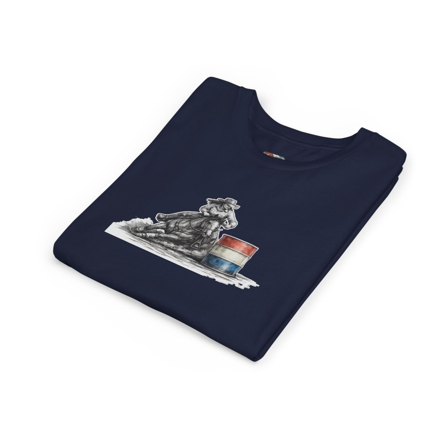 Youth Tee — Rodeo Cowgirl with Patriotic Barrel Graphic