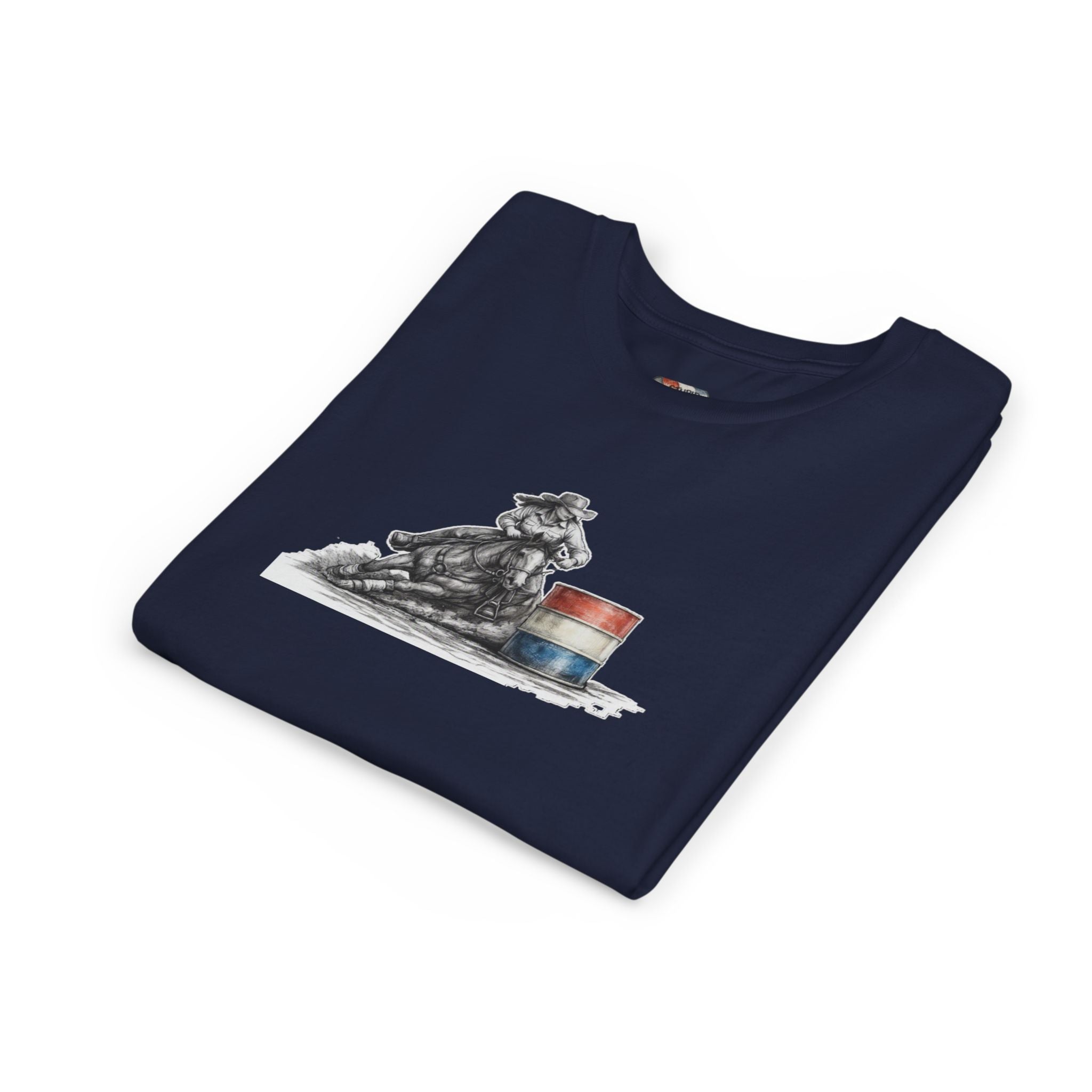 Youth Tee — Rodeo Cowgirl with Patriotic Barrel Graphic