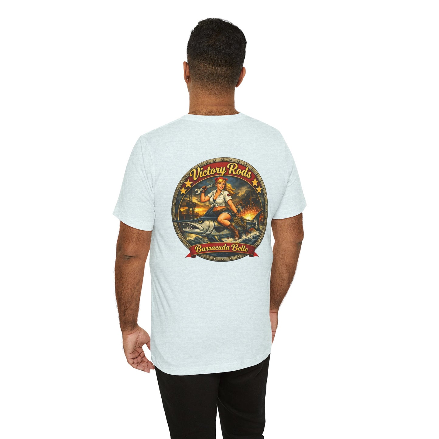 Barracuda Belle Vintage Pinup Tee — Victory Rods Motorcycle T‑Shirt