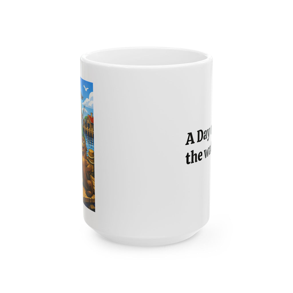 Seaside Harbor Ceramic Mug – "A Day in the Life of the Waterfront" with Cute Seagull Art (11oz/15oz)