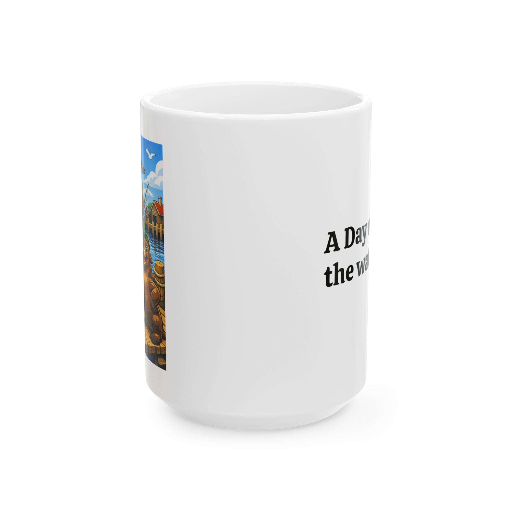 Seaside Harbor Ceramic Mug – "A Day in the Life of the Waterfront" with Cute Seagull Art (11oz/15oz)
