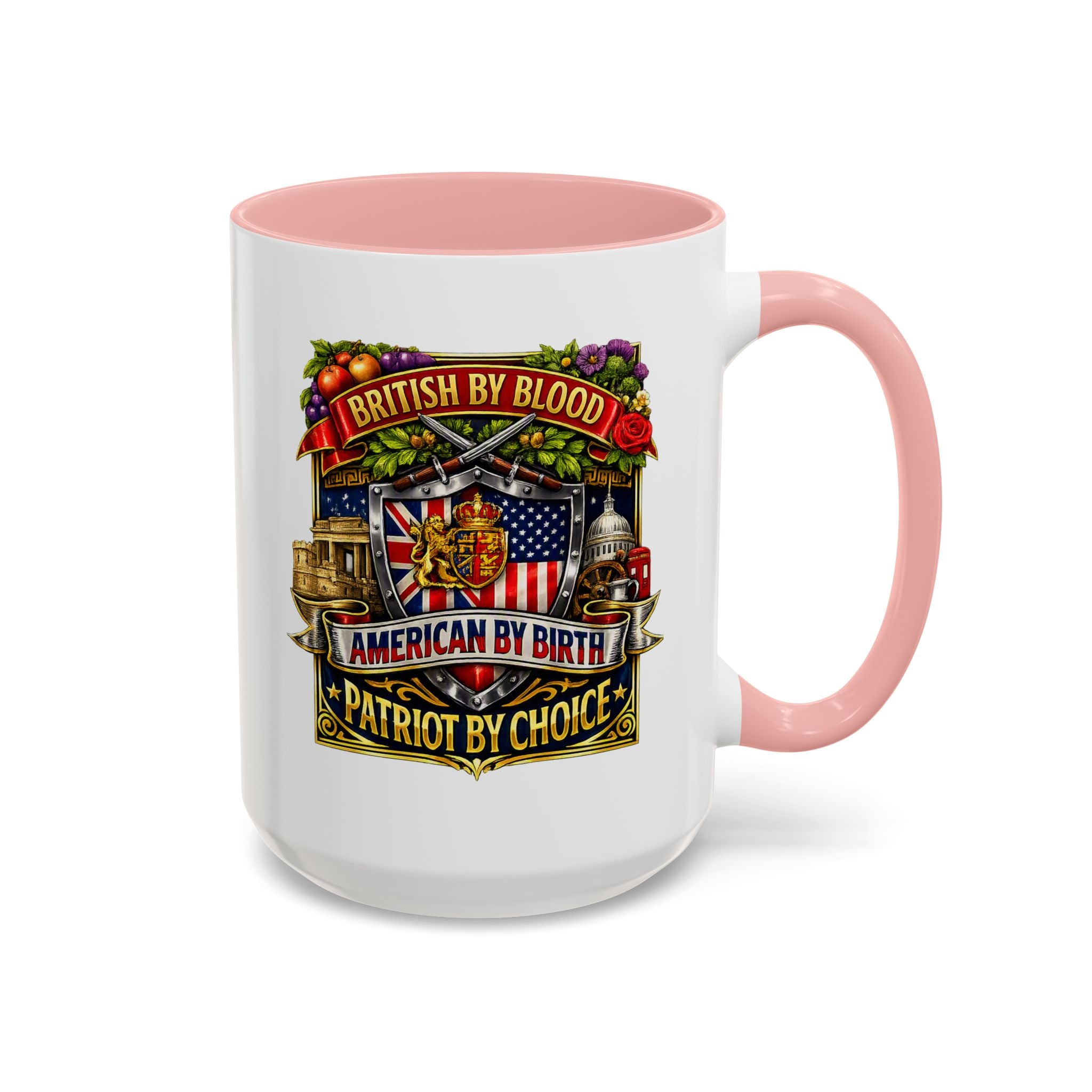 British Pride Coffee Mug — "British by Blood, American by Birth, Patriot by Choice" Patriotic Ceramic Mug
