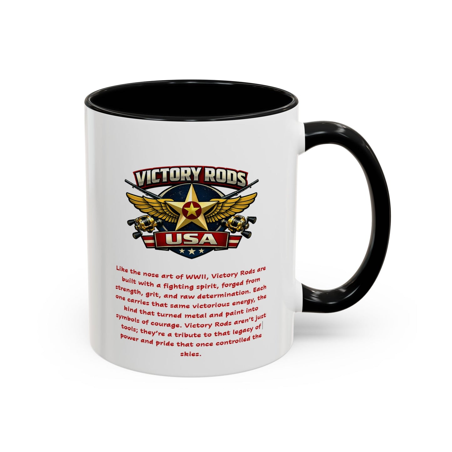 Victory Rods Sportfisherman's WWII Nose Art Pin-Up Illustration Mug | Ceramic Coffee Cup