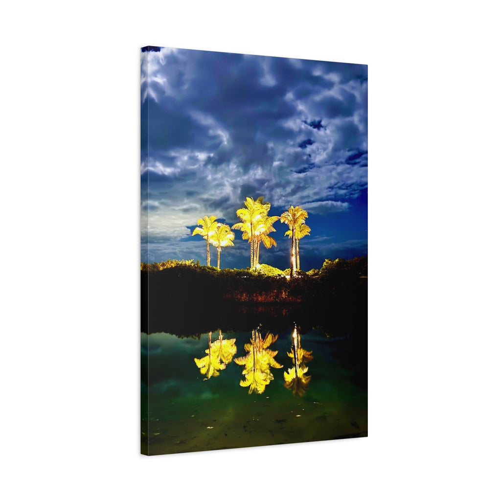 Palm Tree Reflection Matte Canvas Wall Art — Quanta Roo, Tropical Evening