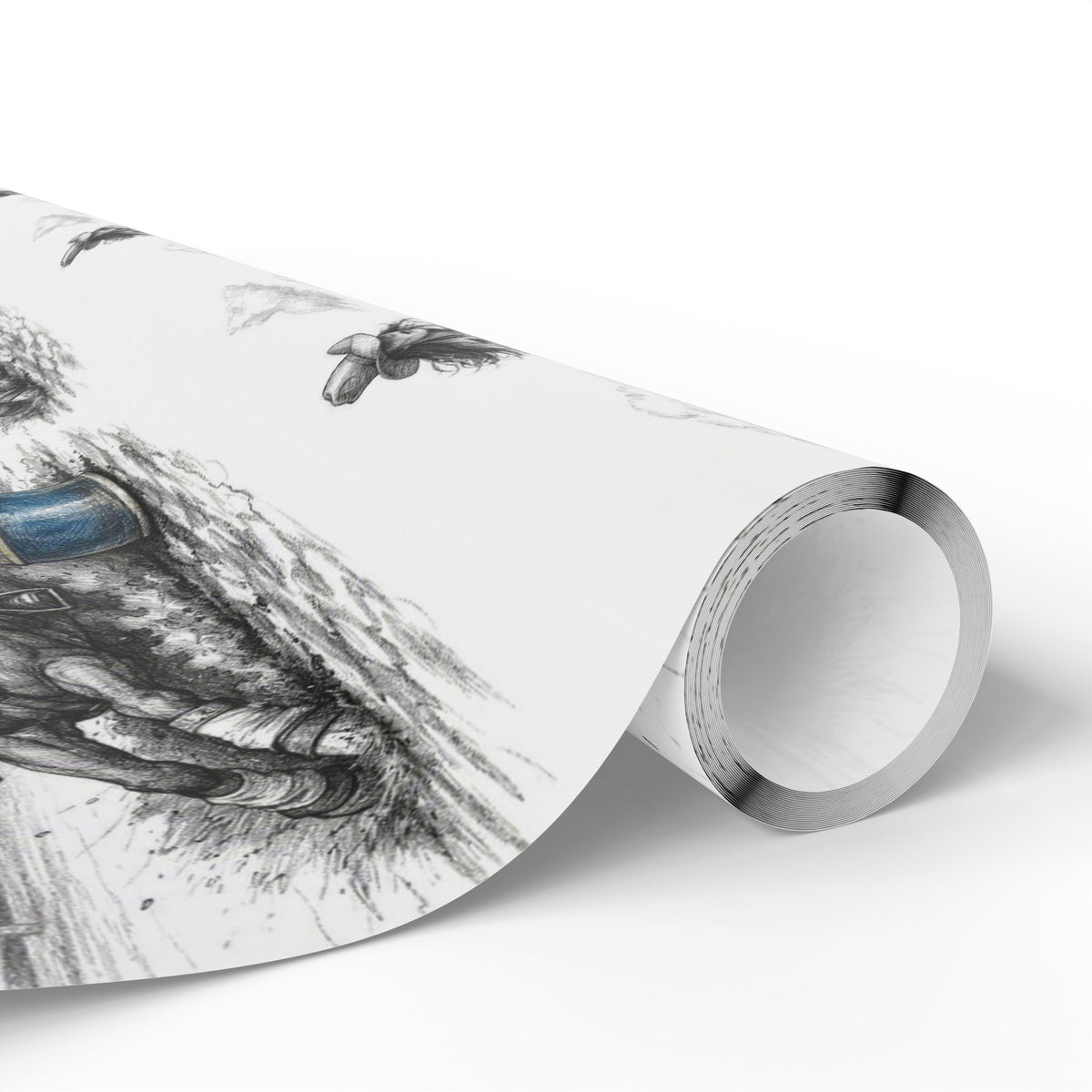 Barrel Racing Wrapping Paper Roll — Black Sketch Rodeo Gift Wrap