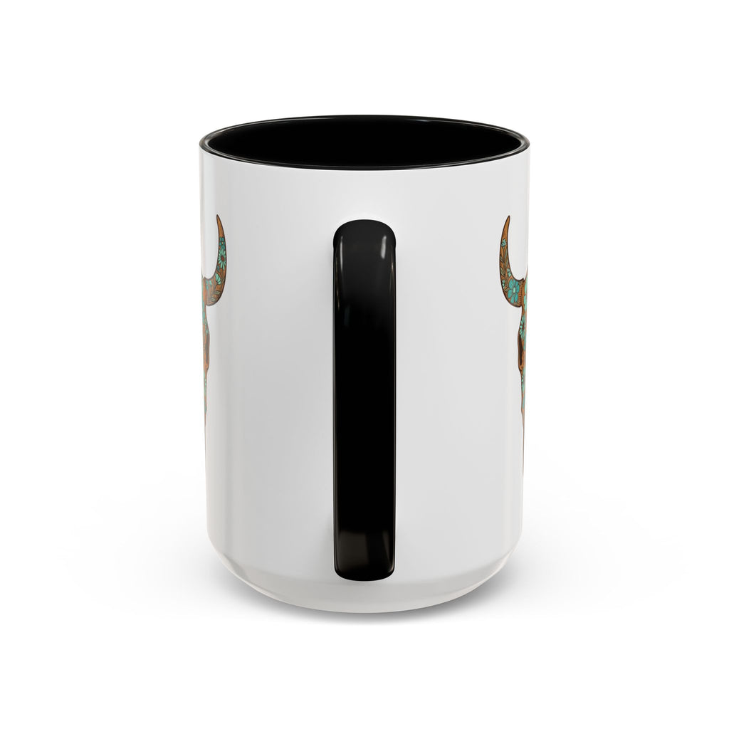 Red, White and Blue Floral Bull Skull Coffee Mug — Southwestern Accent 11/15oz