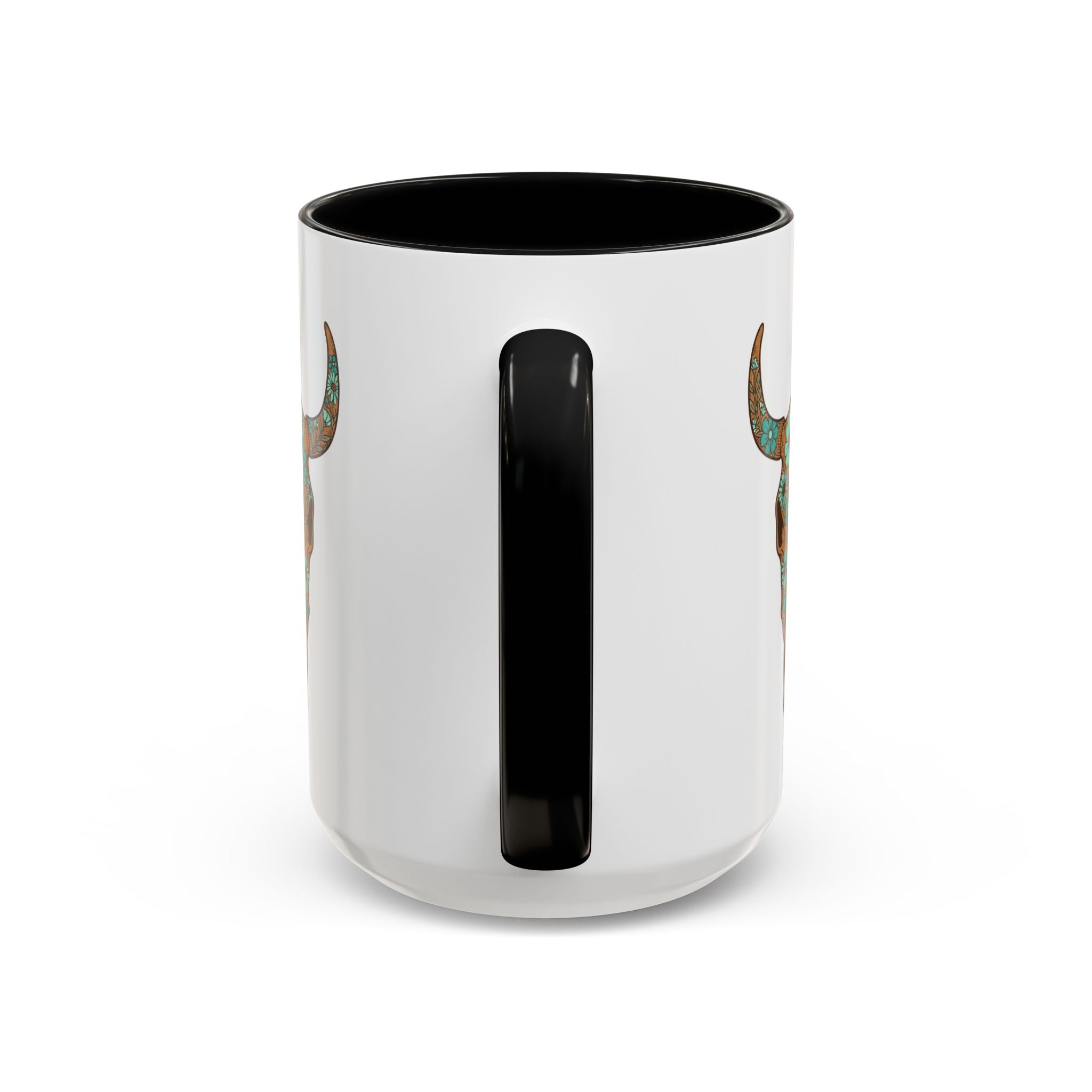 Red, White and Blue Floral Bull Skull Coffee Mug — Southwestern Accent 11/15oz