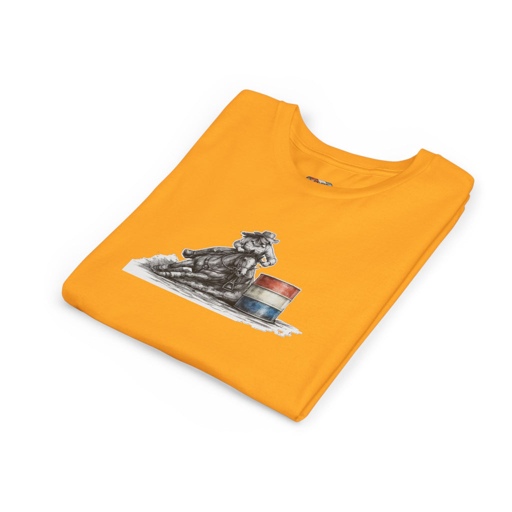 Youth Tee — Rodeo Cowgirl with Patriotic Barrel Graphic