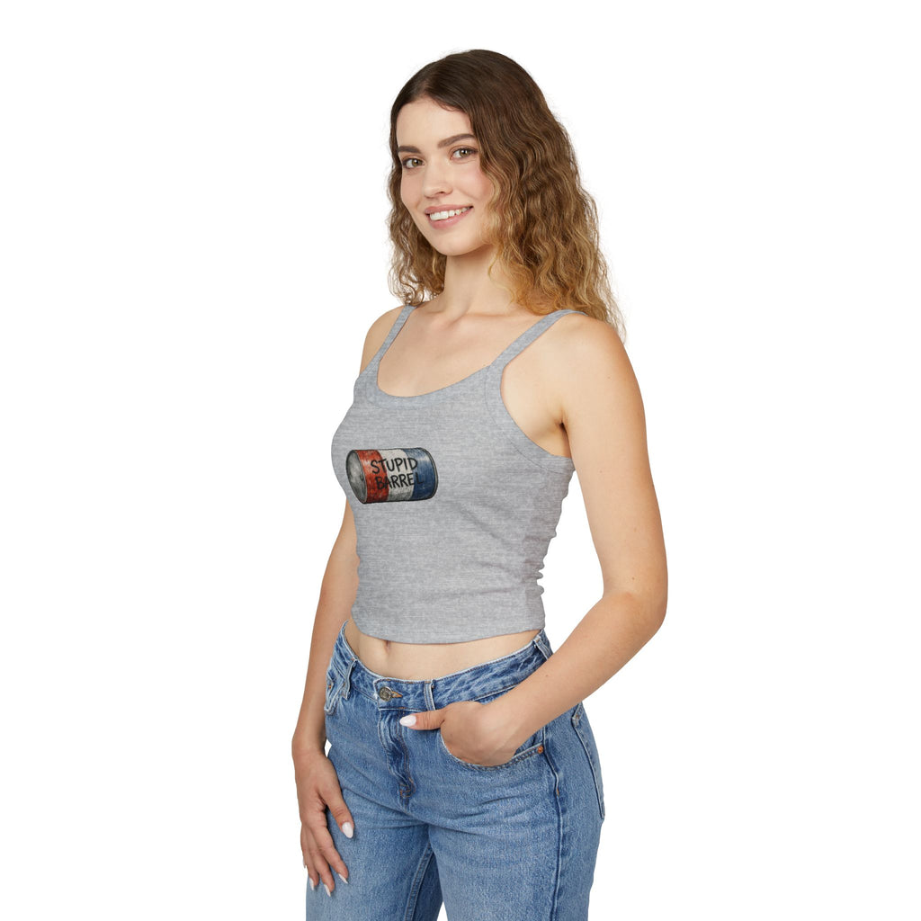 Stupid Barrel Graphic Cropped Tank — Women’s Spaghetti Strap Crop Top