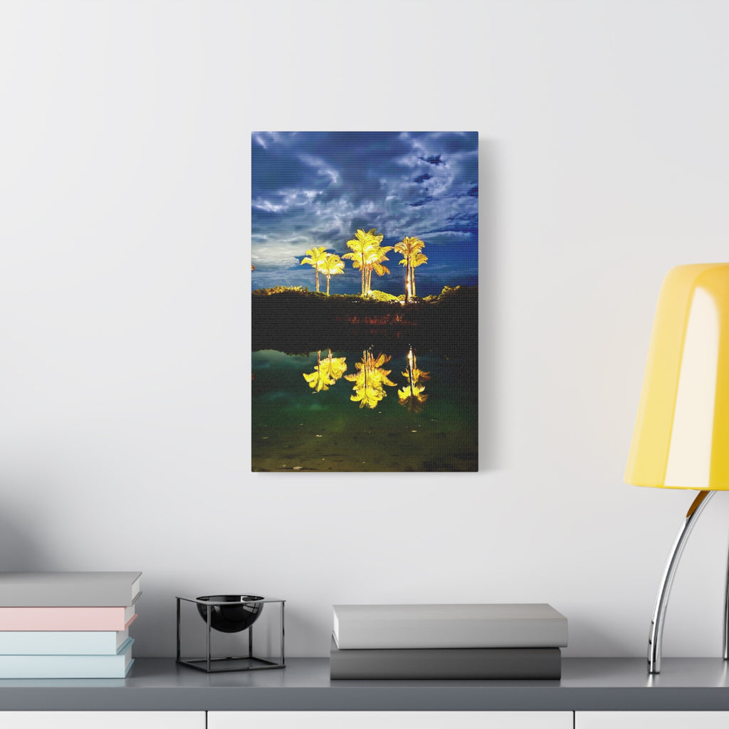 Palm Tree Reflection Matte Canvas Wall Art — Quanta Roo, Tropical Evening