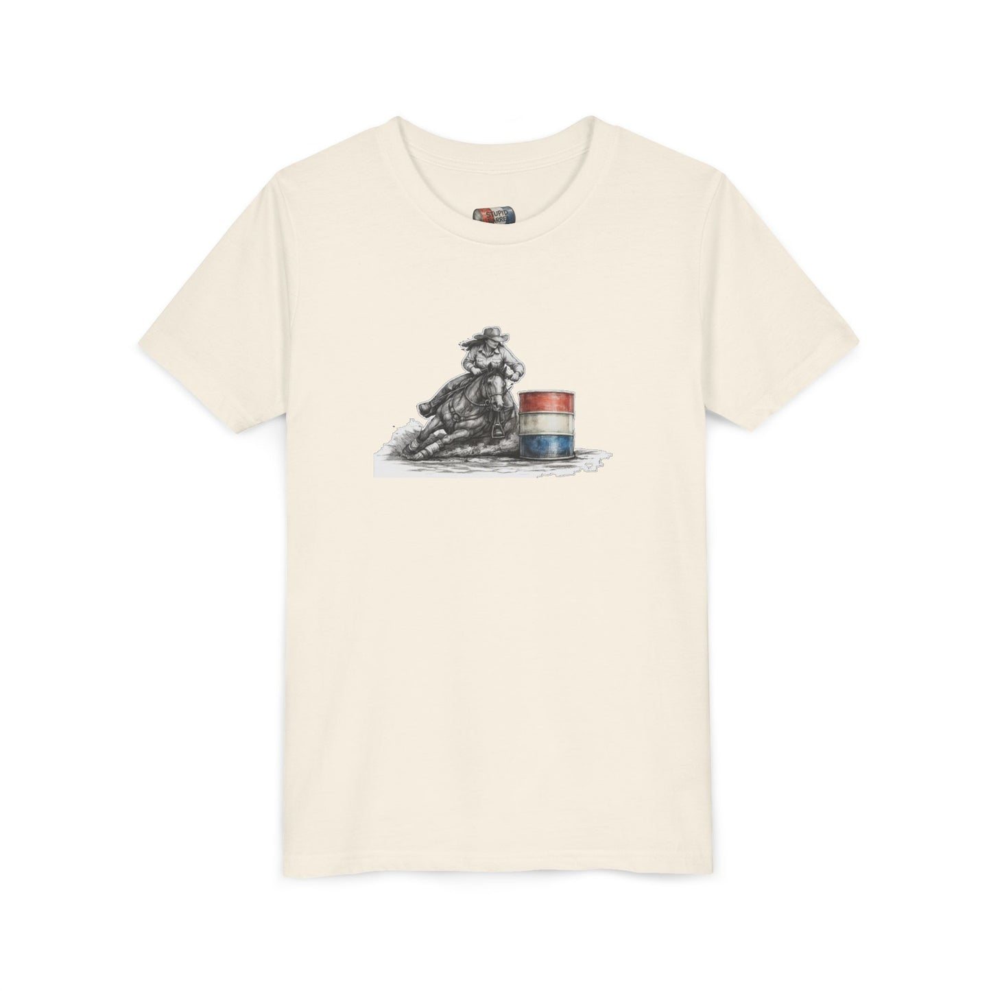 Youth Tee — Rodeo Cowgirl with Patriotic Barrel Graphic