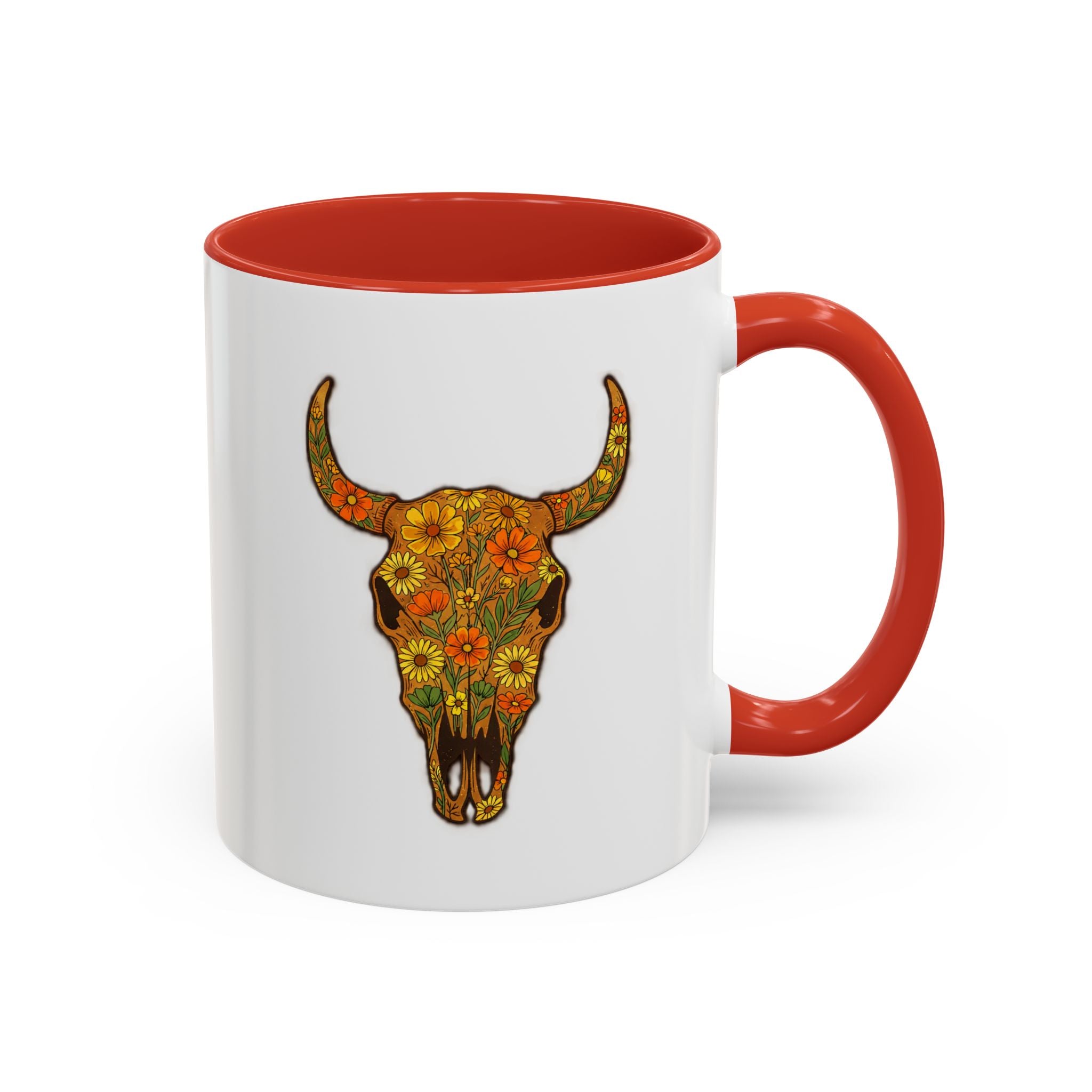 Copy of Turquoise Floral Bull Skull Coffee Mug — Southwestern Accent 11/15oz