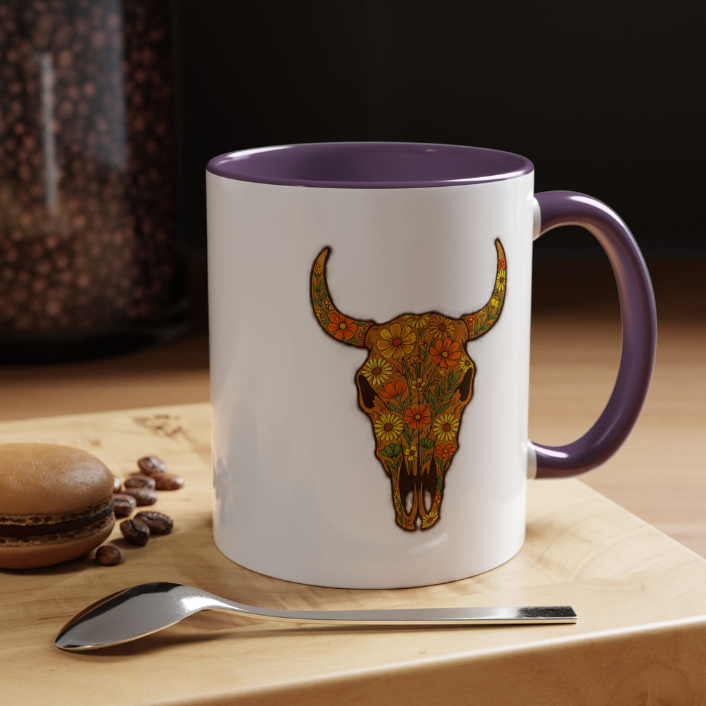 Copy of Turquoise Floral Bull Skull Coffee Mug — Southwestern Accent 11/15oz