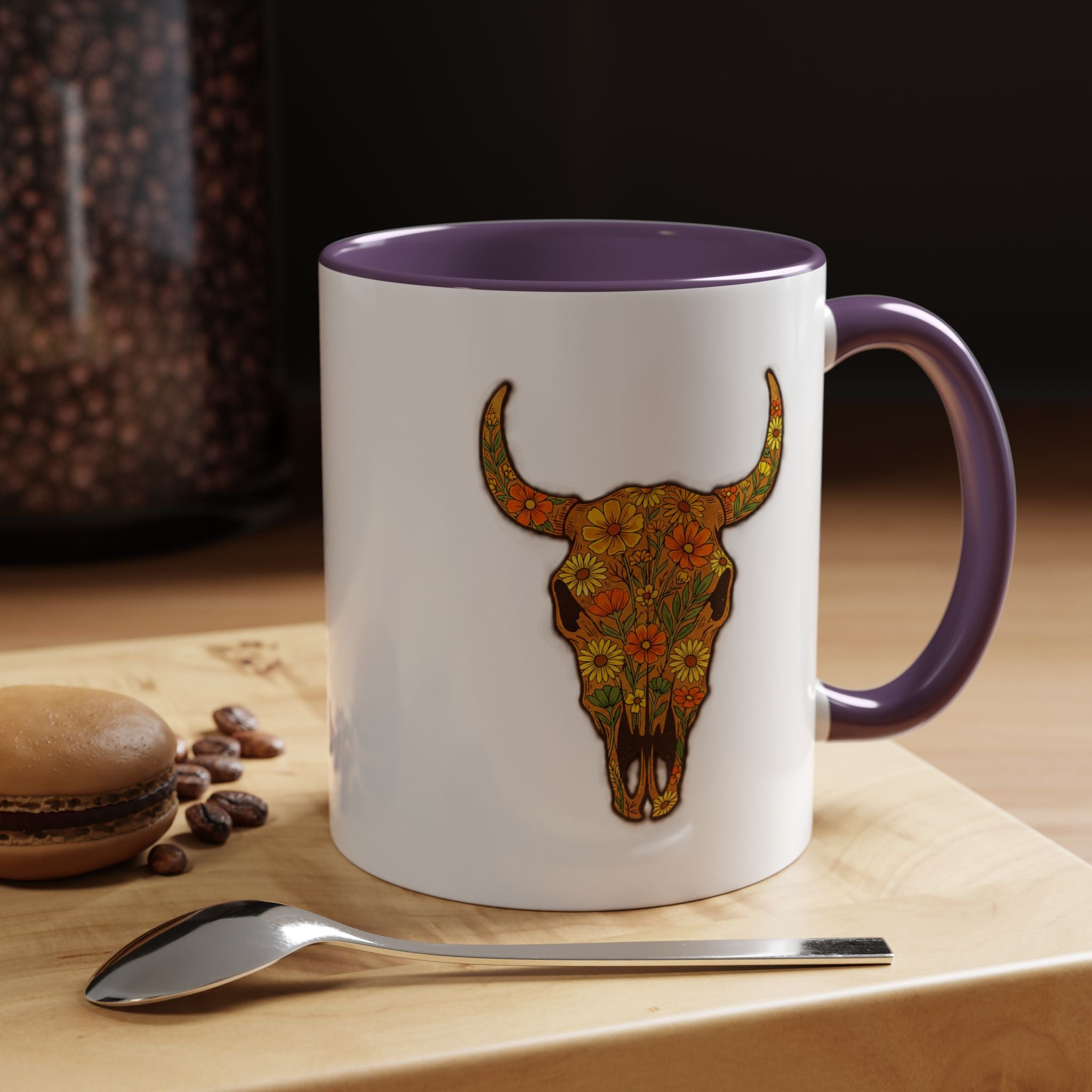 Copy of Turquoise Floral Bull Skull Coffee Mug — Southwestern Accent 11/15oz
