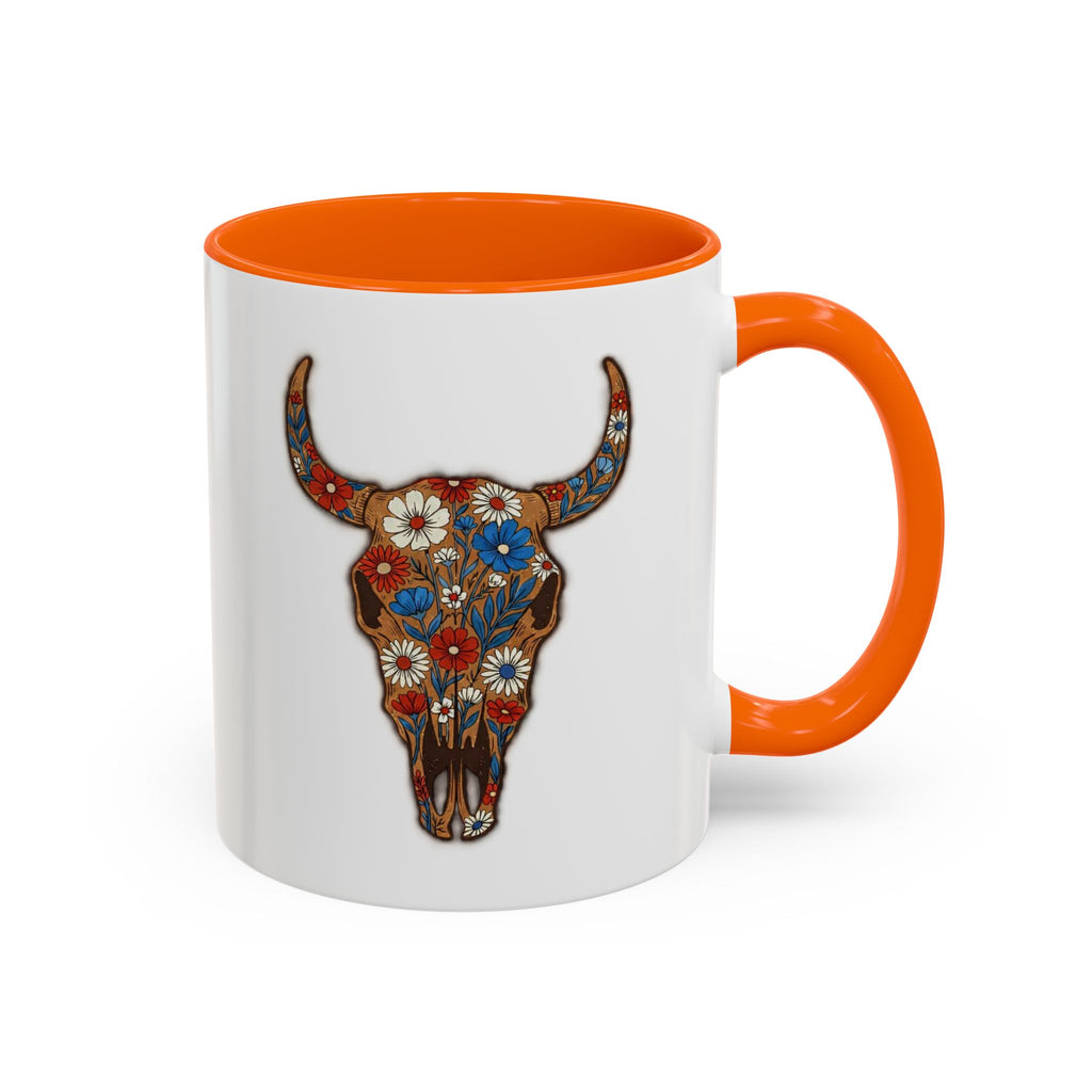 Red, White and Blue Floral Bull Skull Coffee Mug — Southwestern Accent 11/15oz