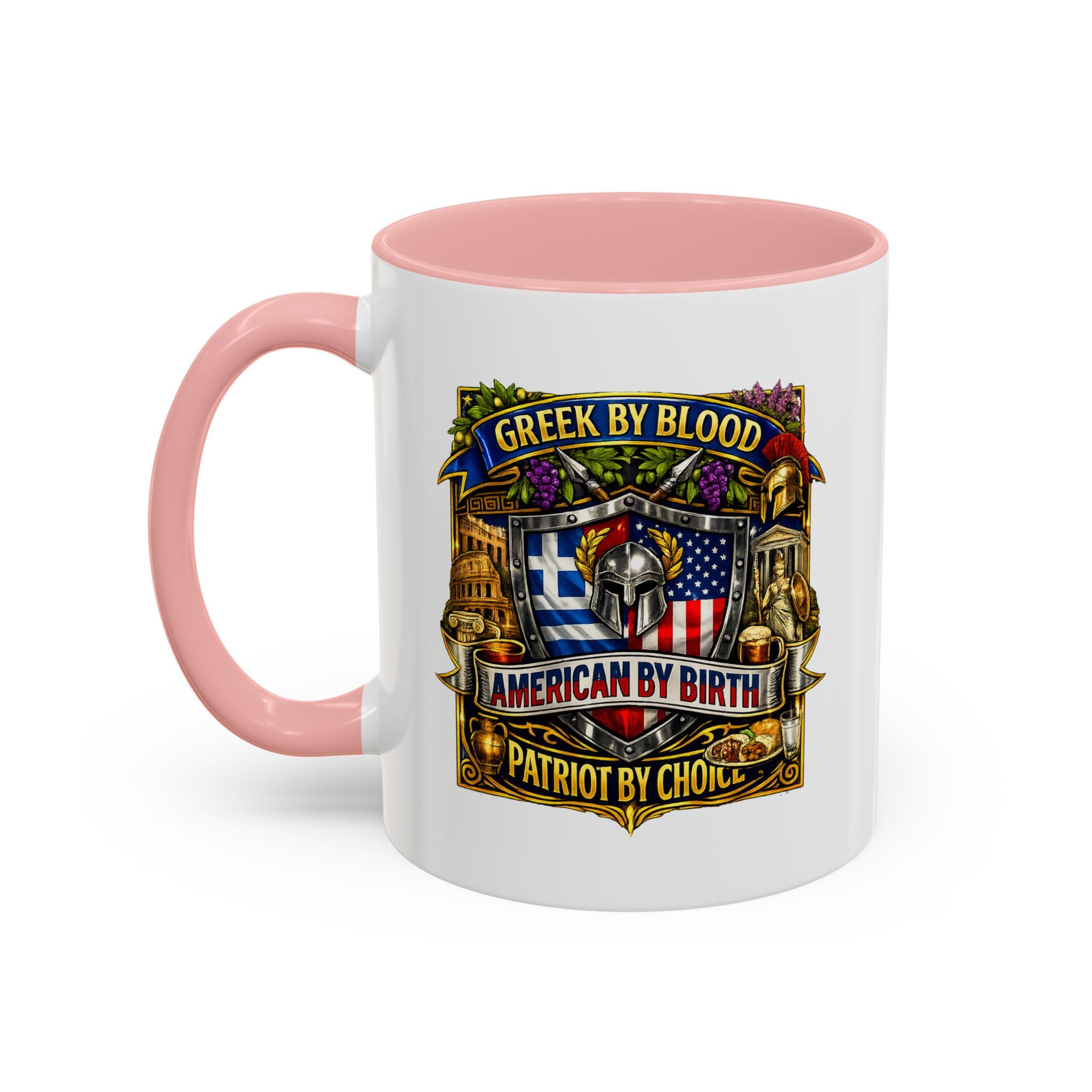 Greek by Blood, American by Birth Accent Coffee Mug – Patriotic Greek Heritage 11/15oz