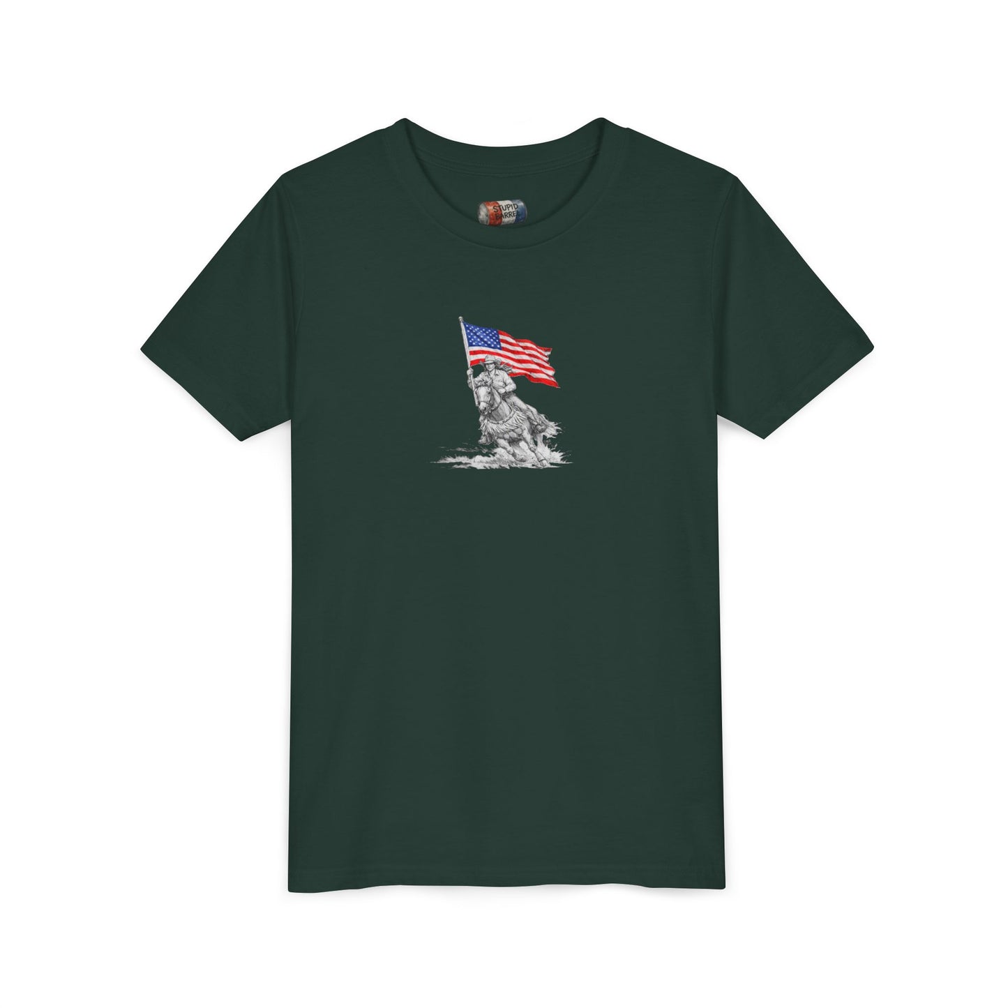 Youth Tee — Rodeo Bull Rider with Patriotic Barrel Graphic